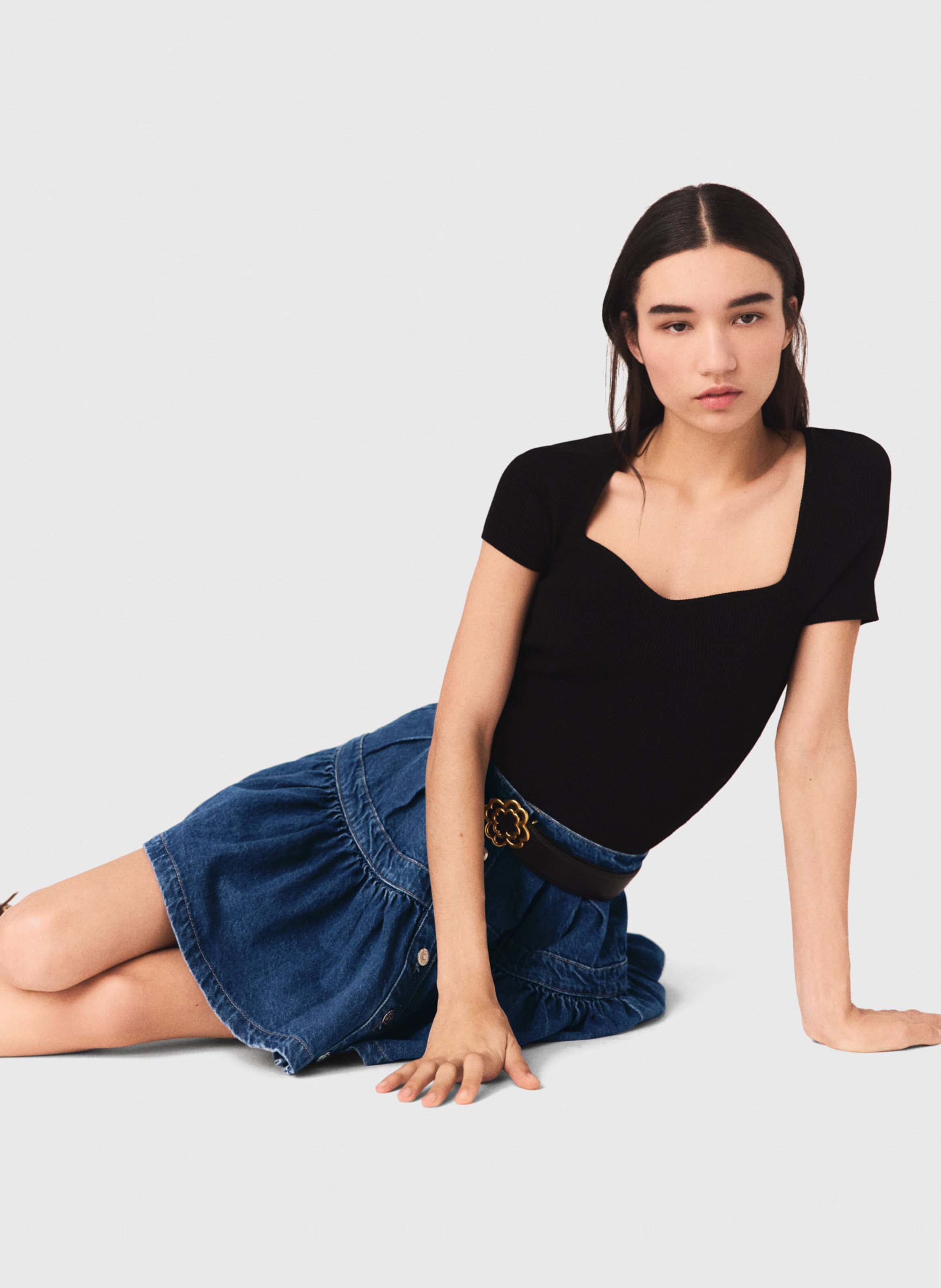 Top moulant en maille MAJE Noir