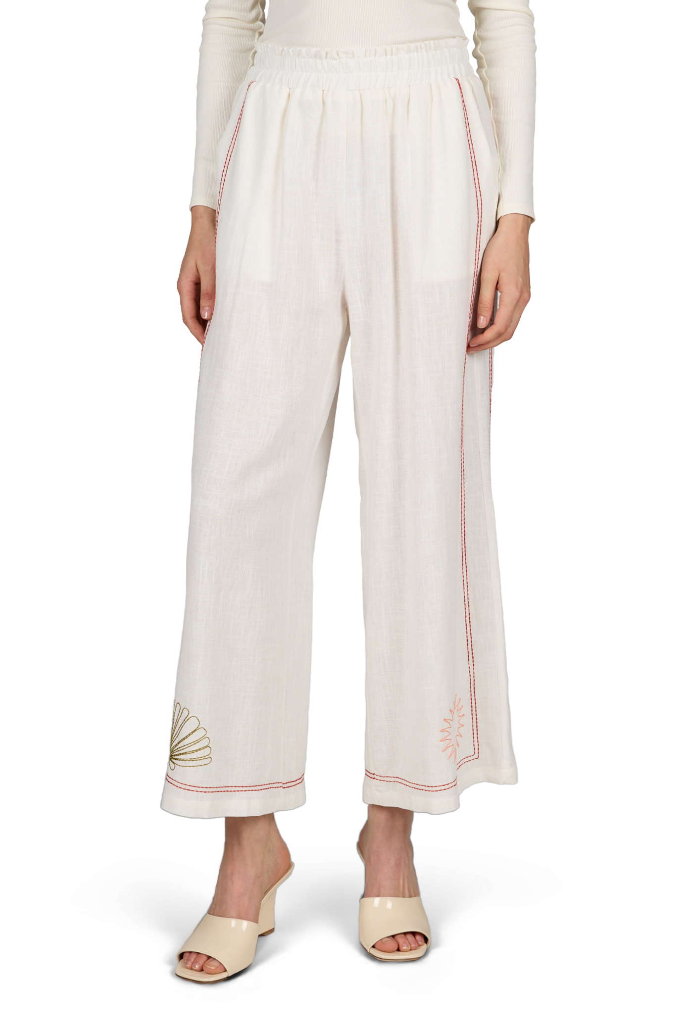 Pantalon Conor à détails brodés et taille haute élastiquée GARANCE Blanc
