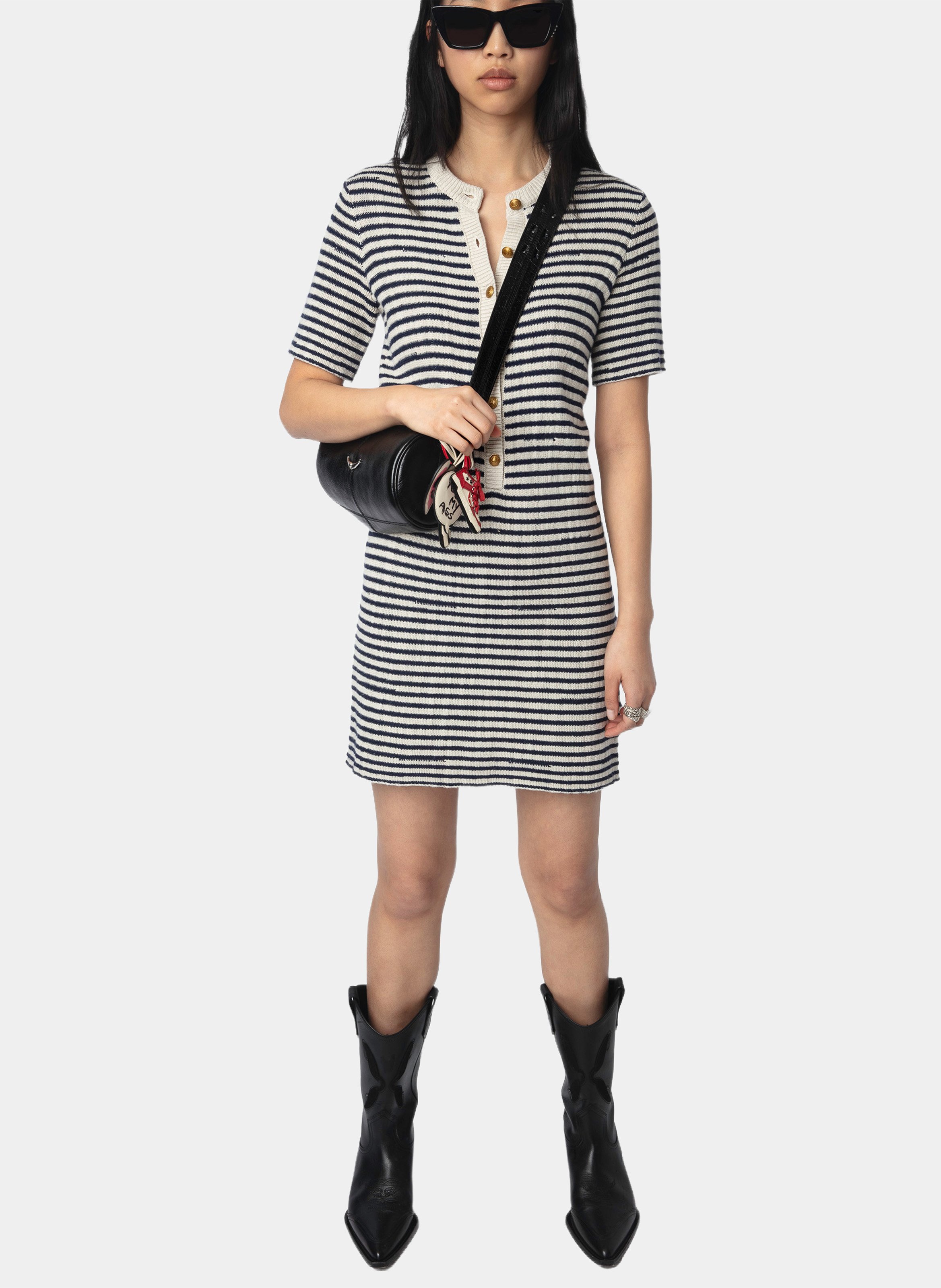Kurzes Kleid mit Rundhalsausschnitt und Streifenmuster in Tahoe ZADIG&VOLTAIRE Blau