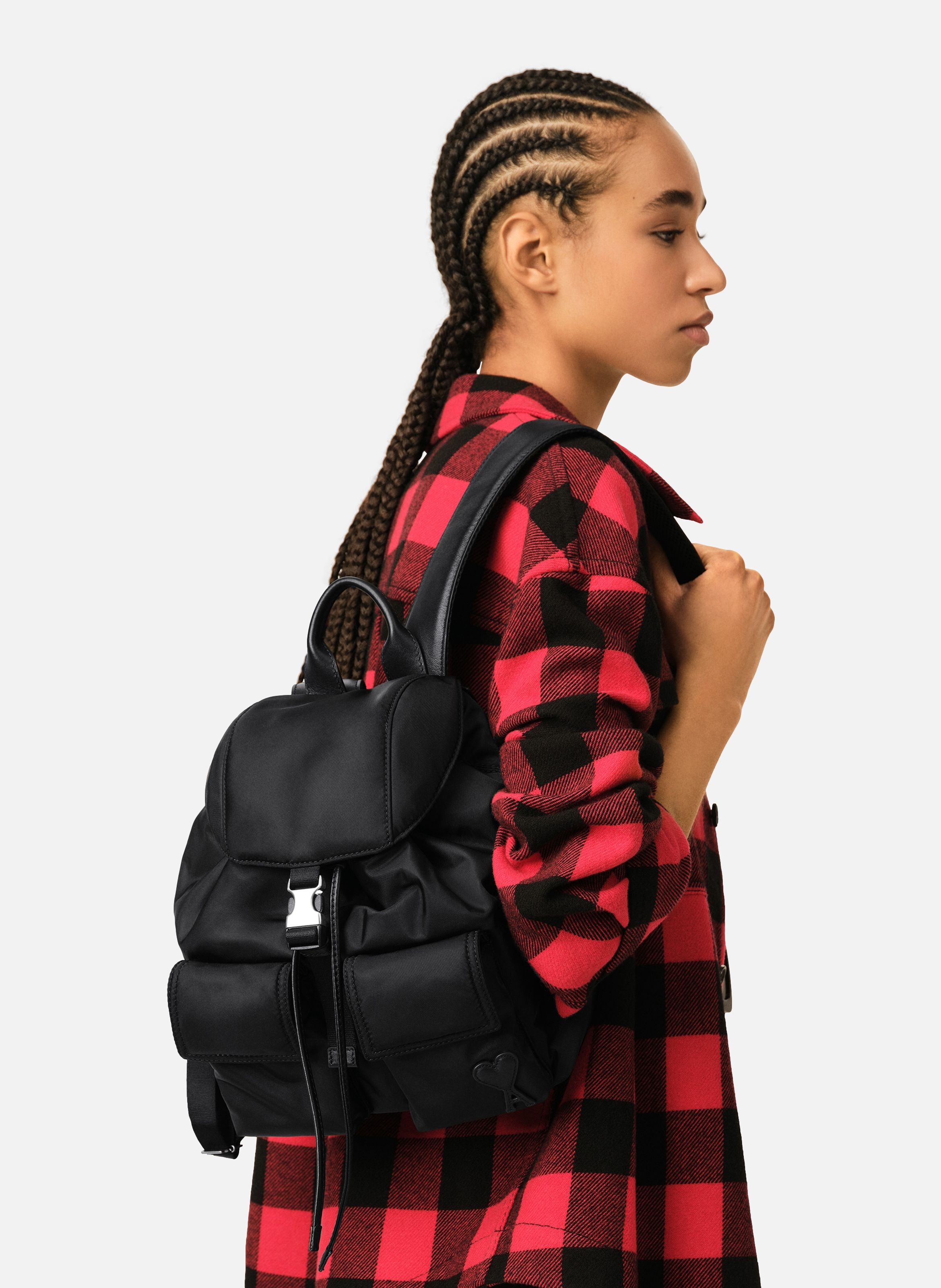 Petit sac à dos à rabat marcel unisexe en nylon AMI PARIS Noir