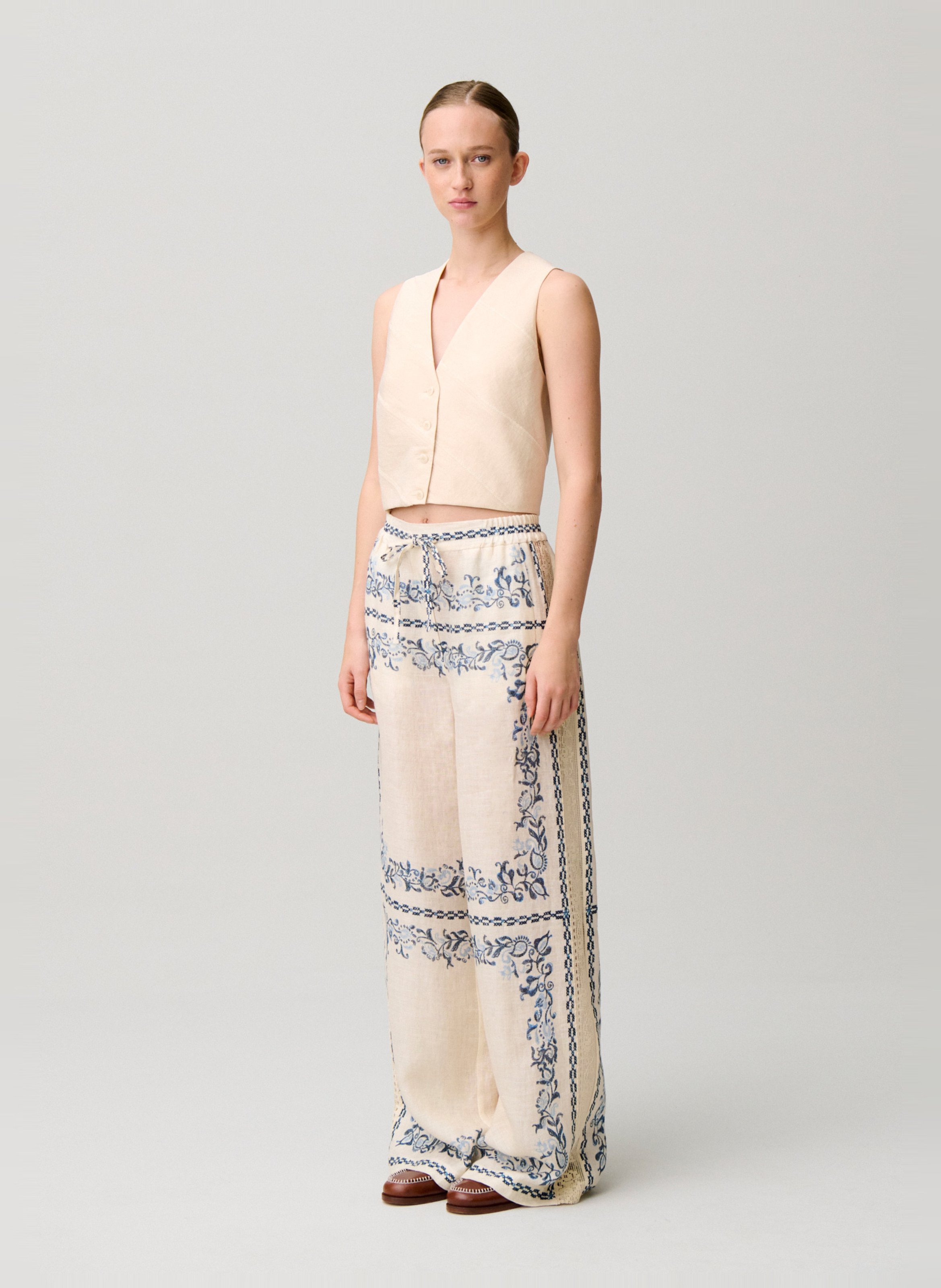 Pantalon large en lin CLAUDIE PIERLOT Multicolore