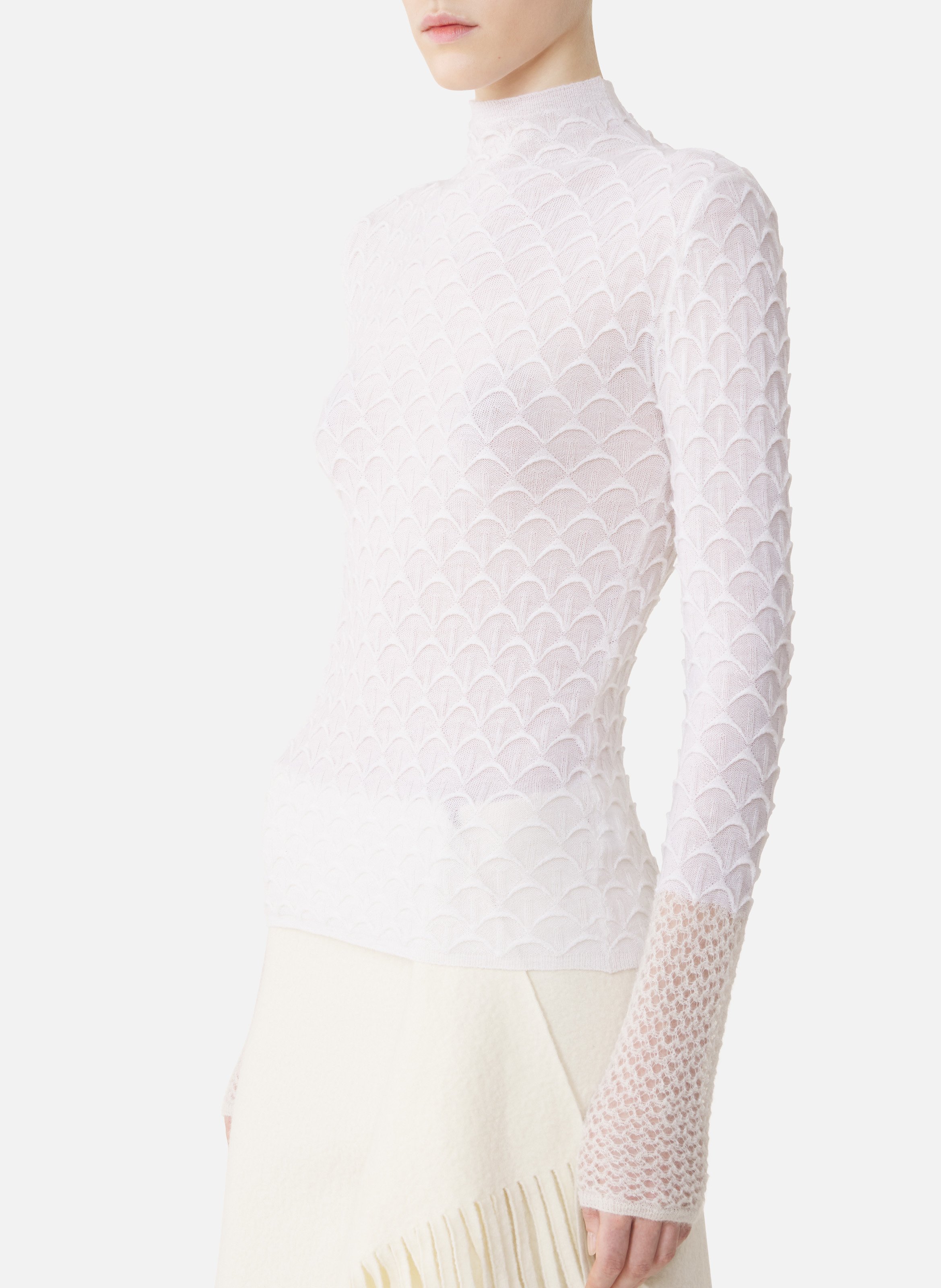 Haut col montant en laine et en mohair LANVIN Blanc
