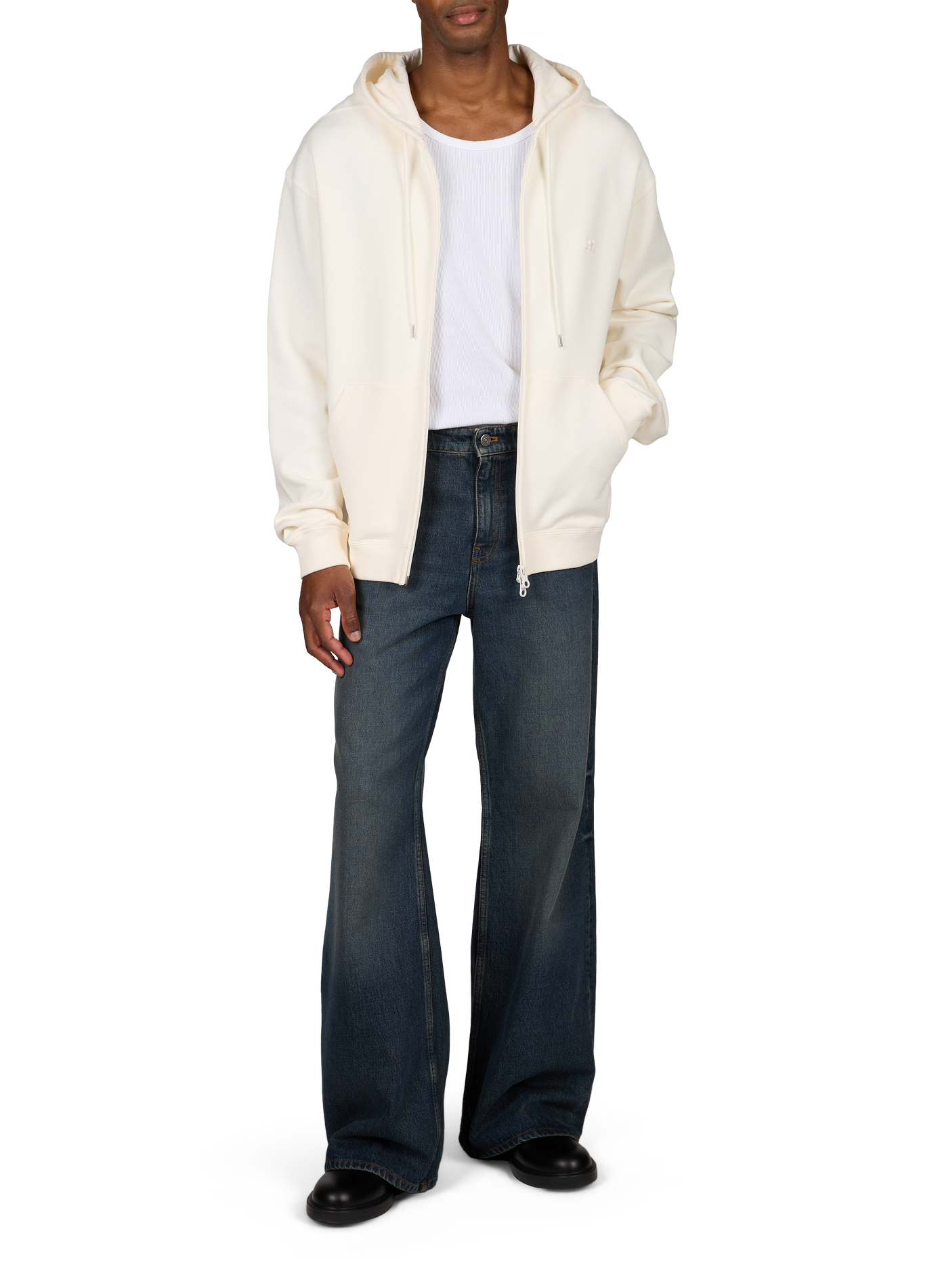 Geblokte hoodie met bedrukt logo in katoen COURRÈGES Beige