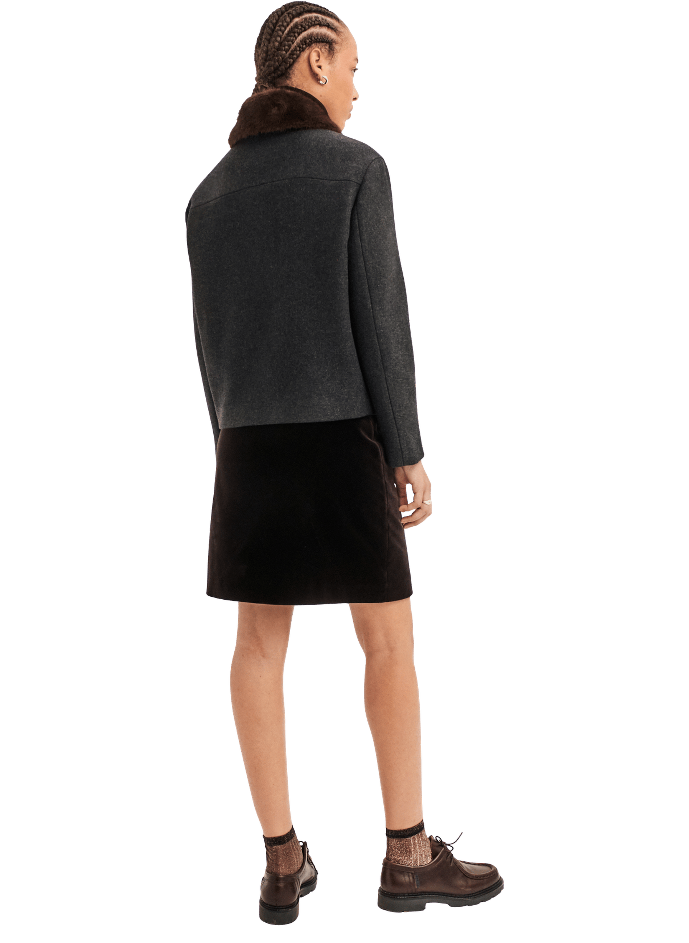 Manteau court à col en fausse fourrure - area PABLO Gris