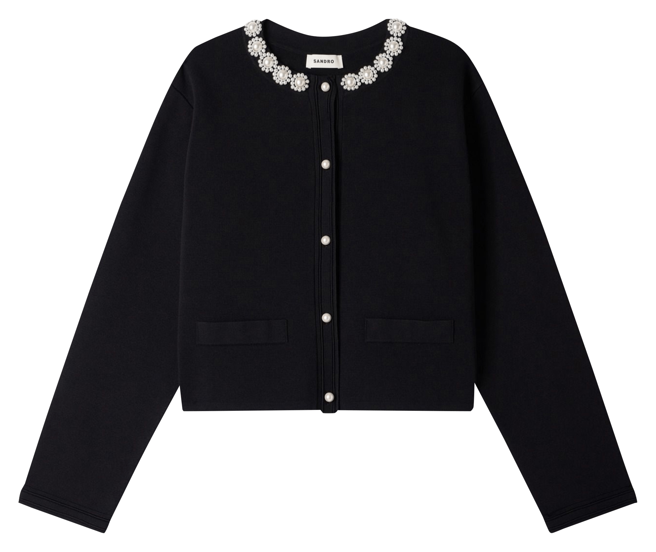 Gilet droit col rond perlé SANDRO Noir