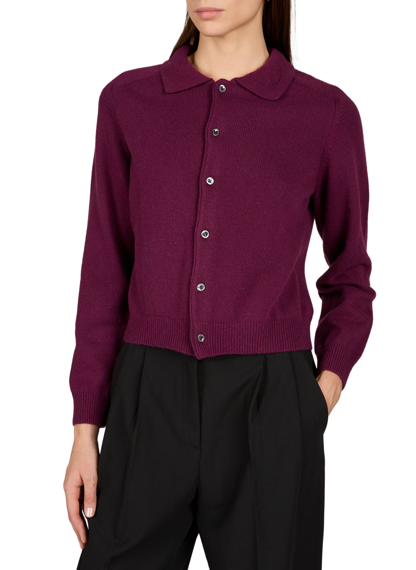 Cardigan court en maille fine DUNST Violet