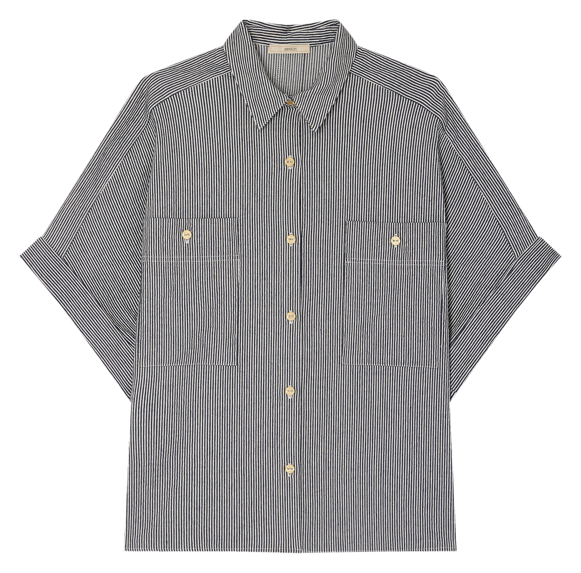 Chemise ample col classique en coton à rayures della SESSUN Bleu