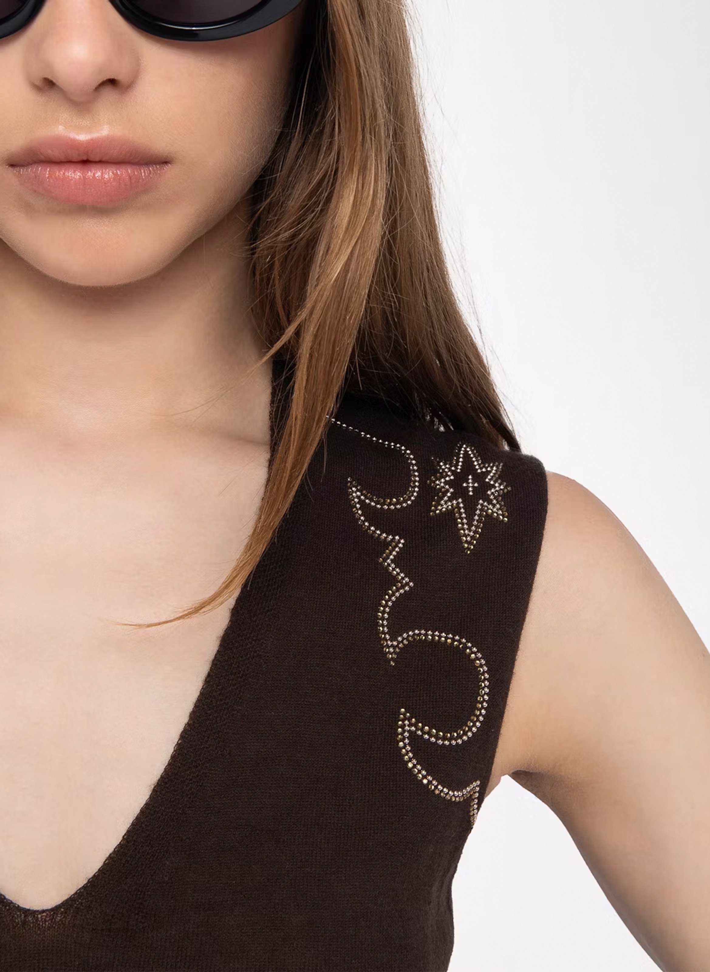 Pull col v sans manches en cachemire vicky ZADIG&VOLTAIRE Marron