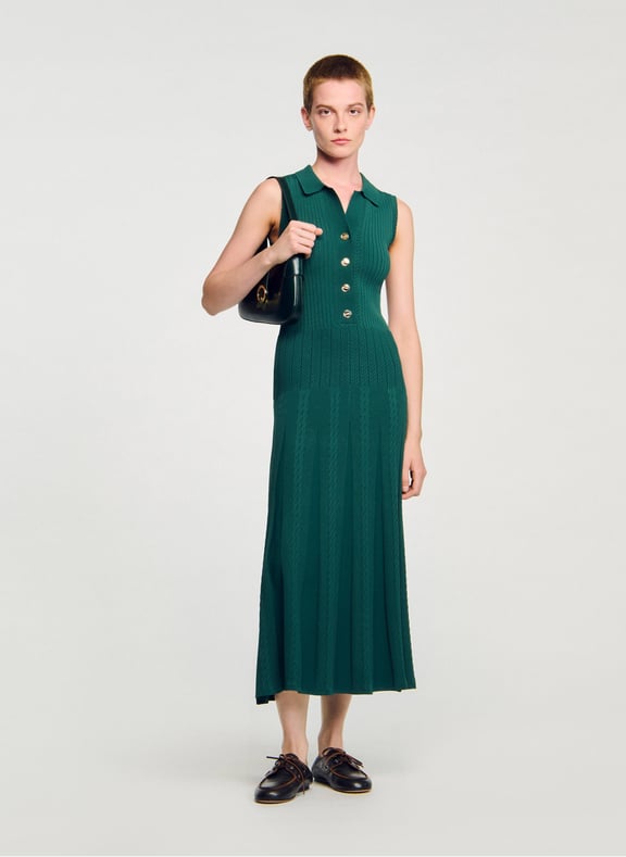 Robe longue col polo en maille Vert by SANDRO SANDRO Robe longue col polo en maille Vert