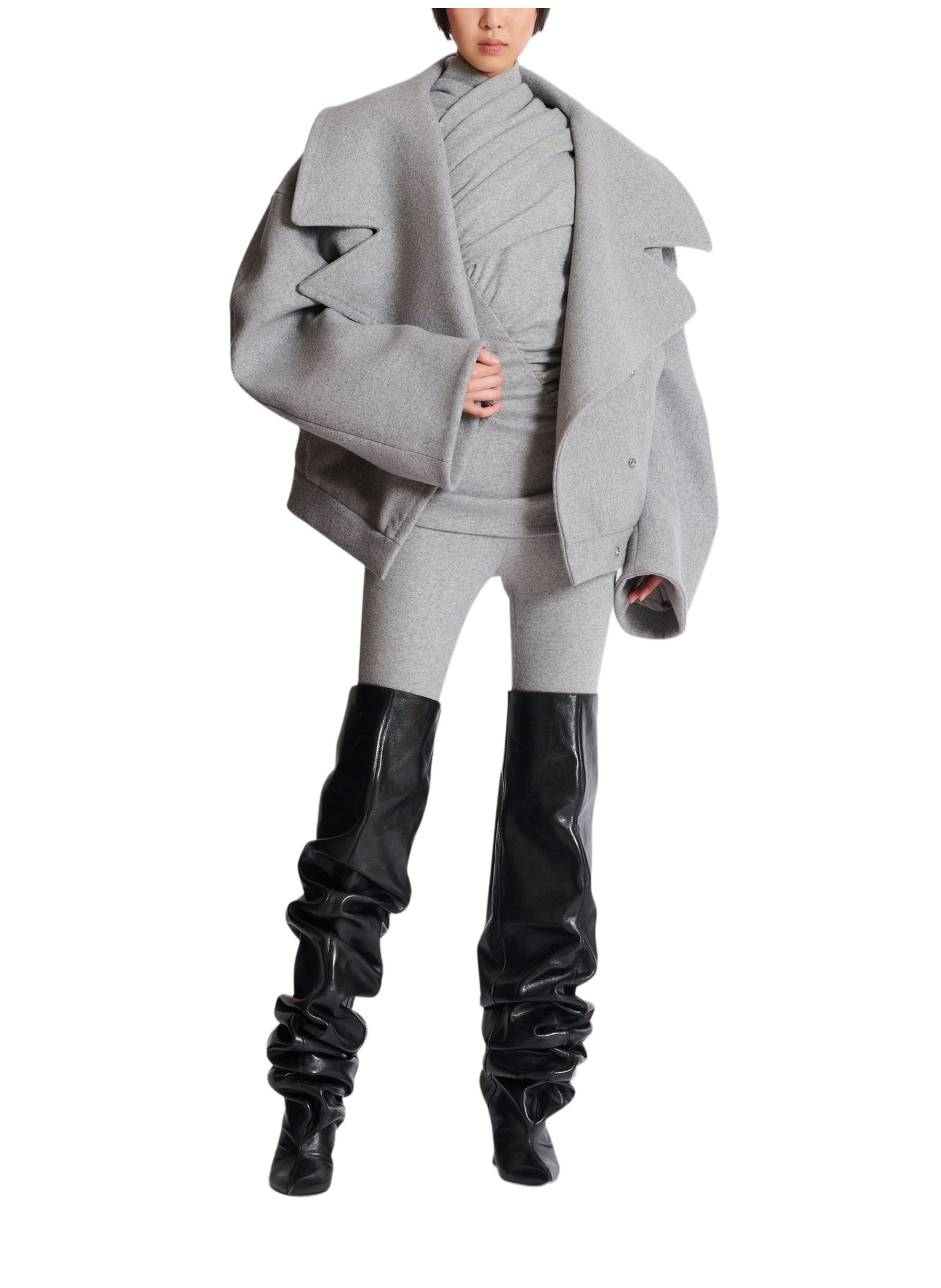 Top drapé en jersey de coton BALMAIN Gris