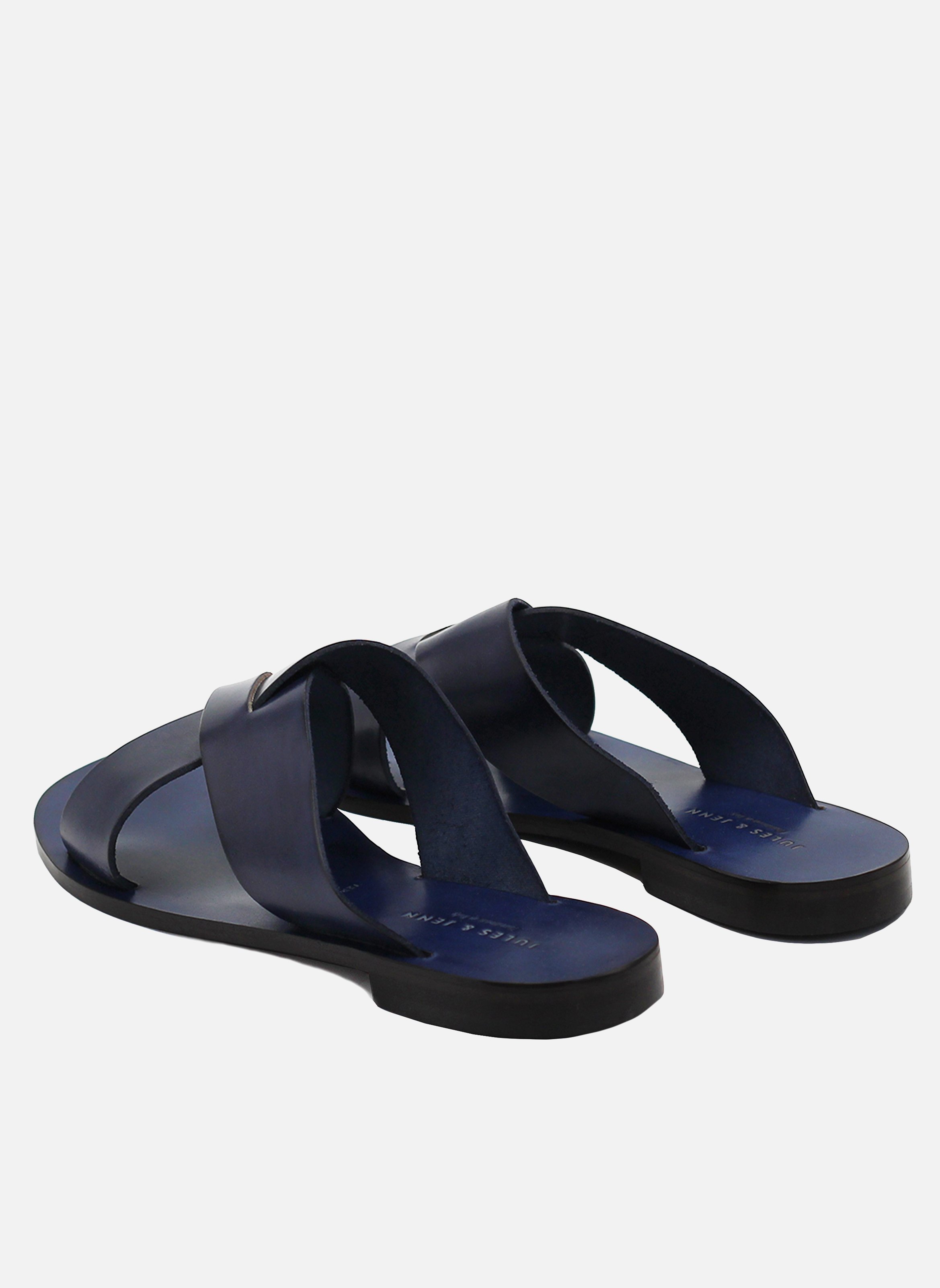 Mules plates cuir lisse JULES & JENN Bleu