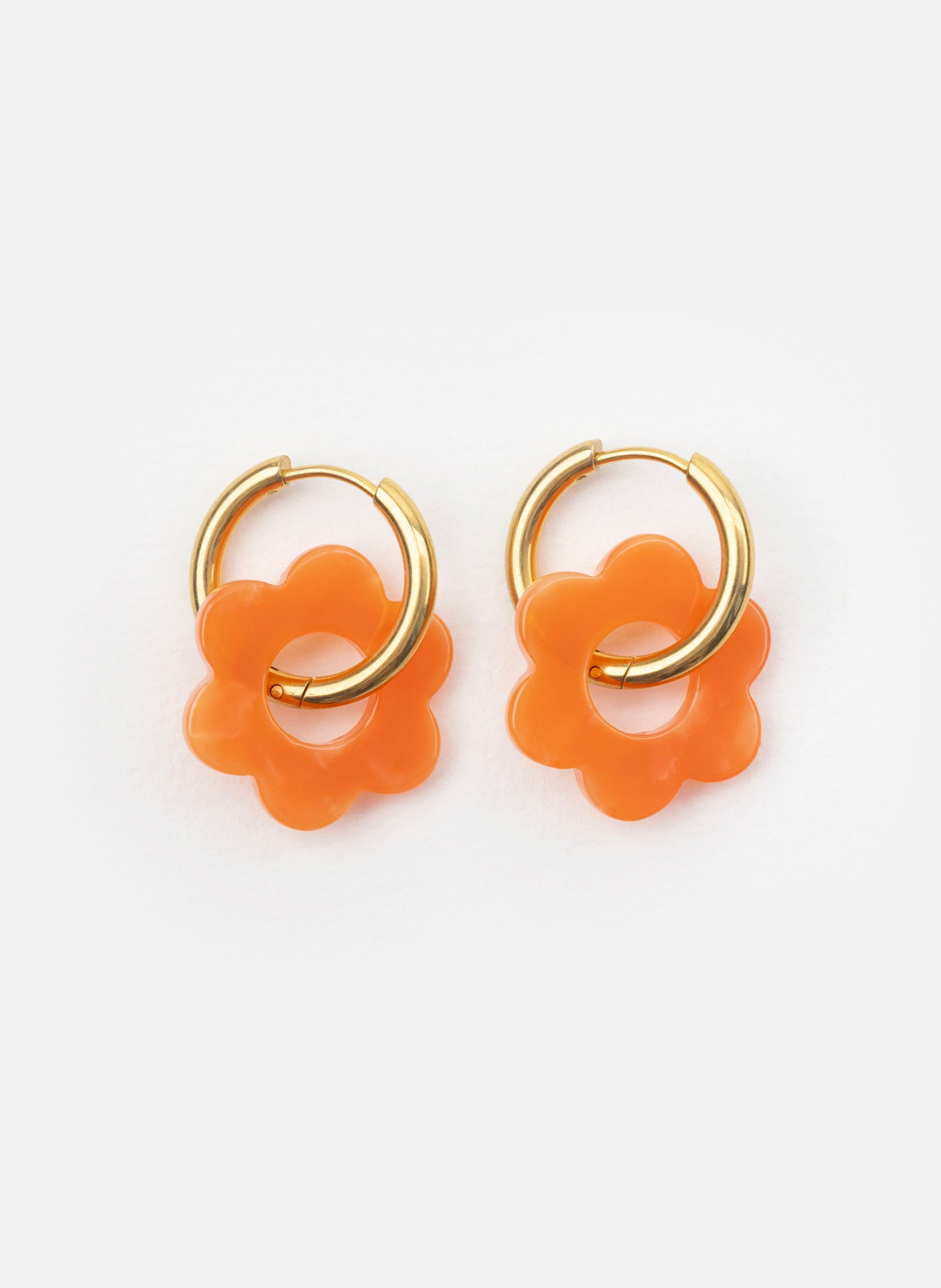 Boucles d'oreilles Baby Fleurette avec anneaux en acier inoxydable doré KURAGE GINZA Orange