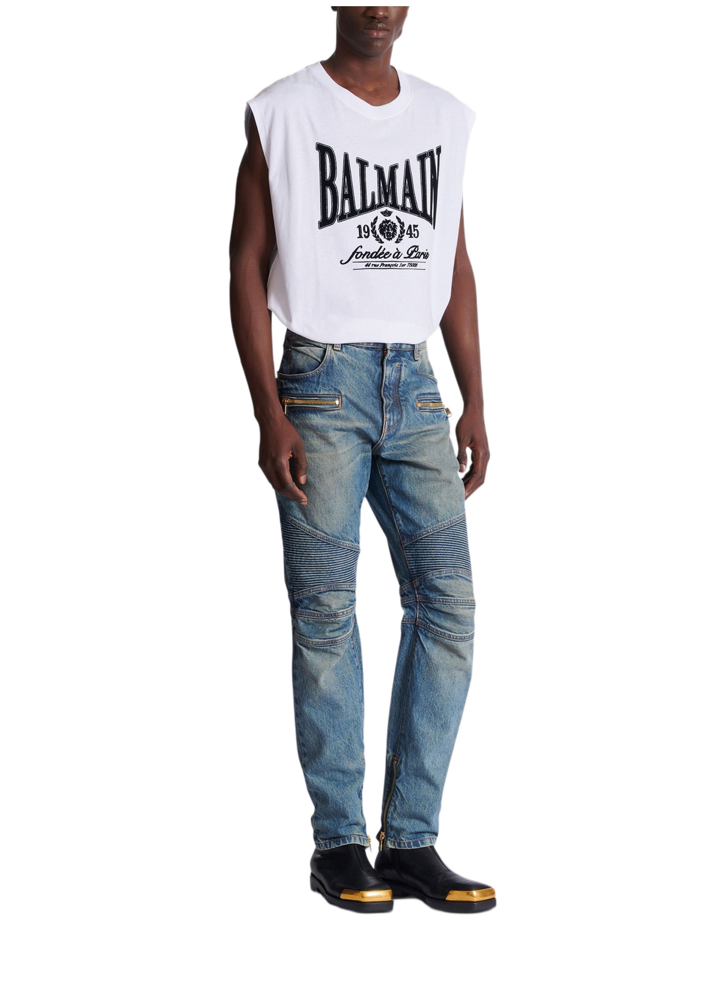 Pantalon biker en denim vintage BALMAIN Bleu
