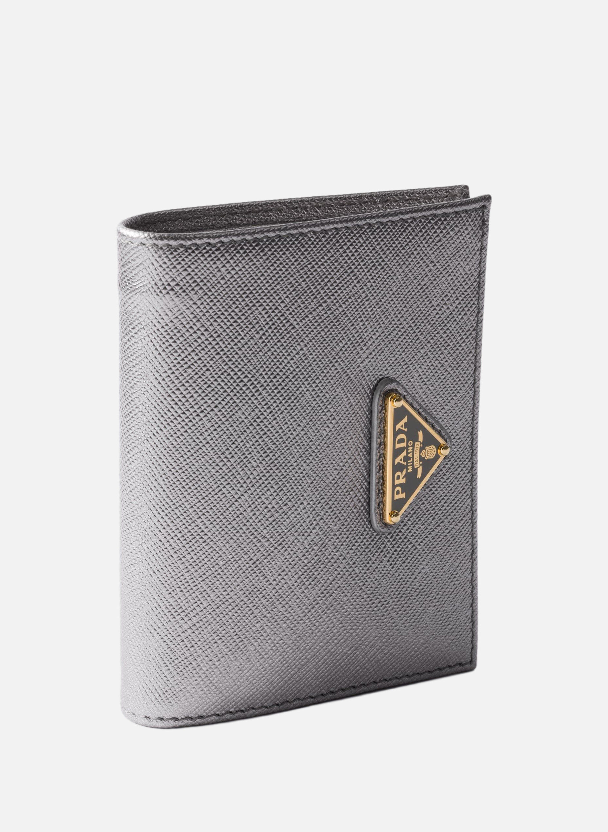 Petit portefeuille en cuir saffiano PRADA Argent