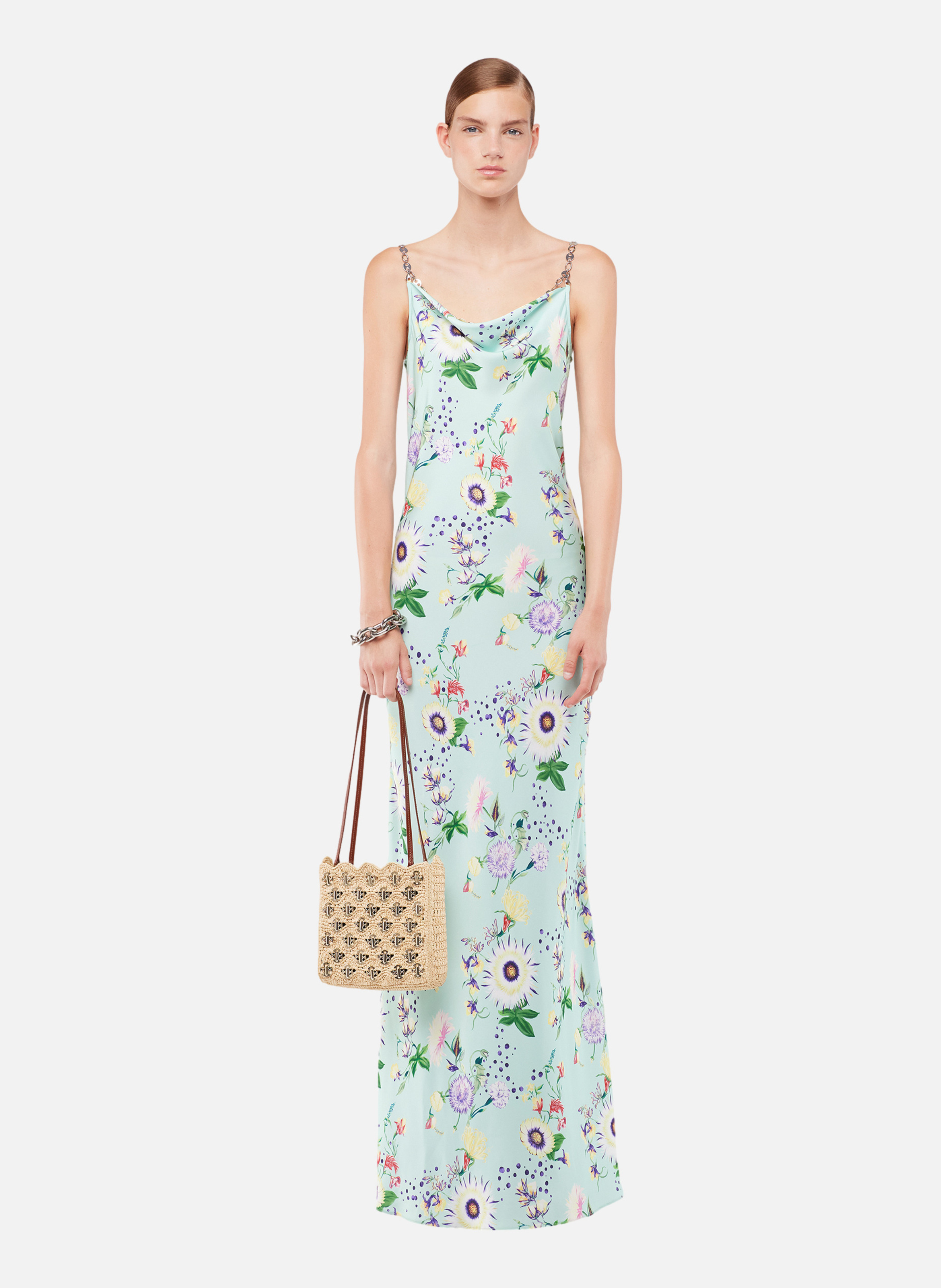 Robe à motifs floraux avec détails chaînes RABANNE Vert