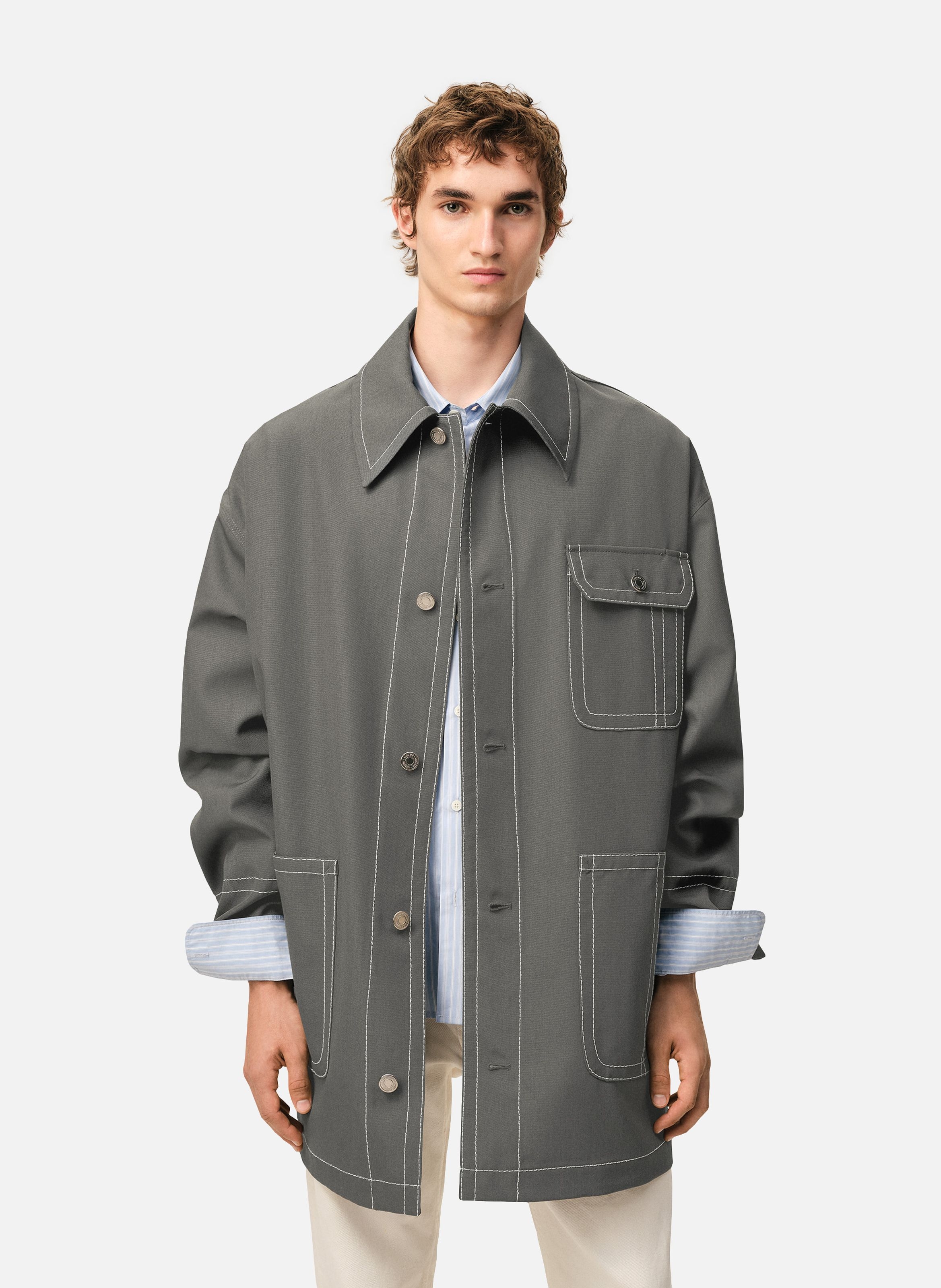 Veste worker unisexe en laine vierge AMI PARIS Gris