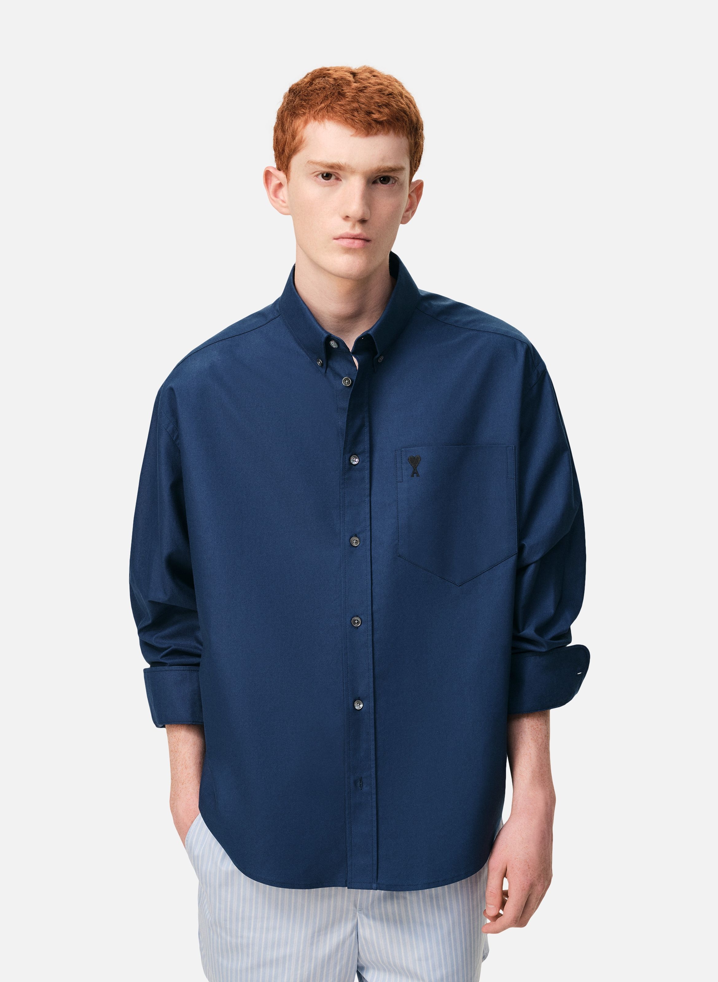Chemise boxy ami de coeur brodé en coton AMI PARIS Bleu