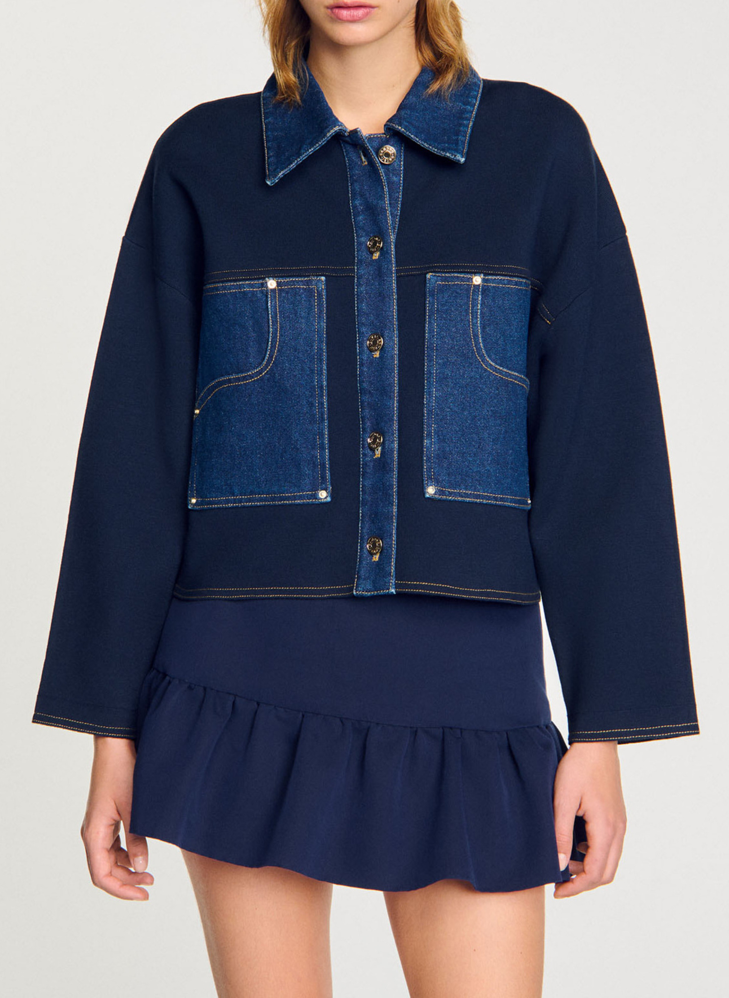 Veste courte avec détails en denim SANDRO Bleu