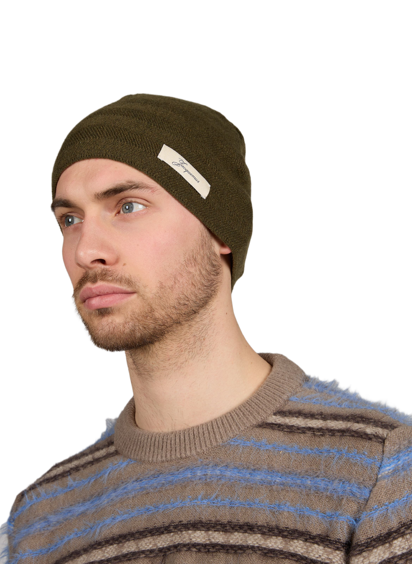 Bonnet chevron en laine vierge et cachemire JACQUEMUS Kaki