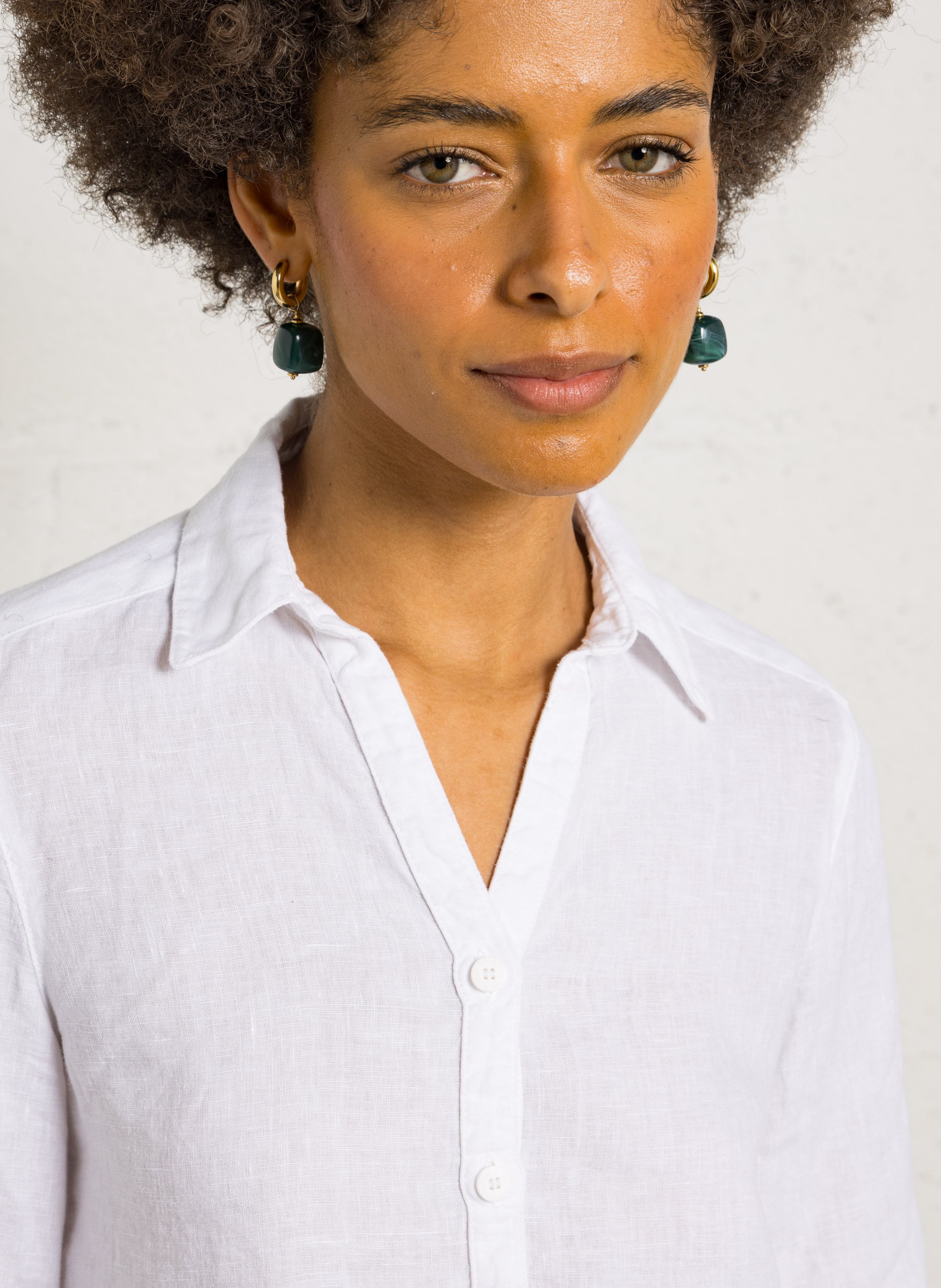 Chemise droite col v en lin ARMOR-LUX Blanc