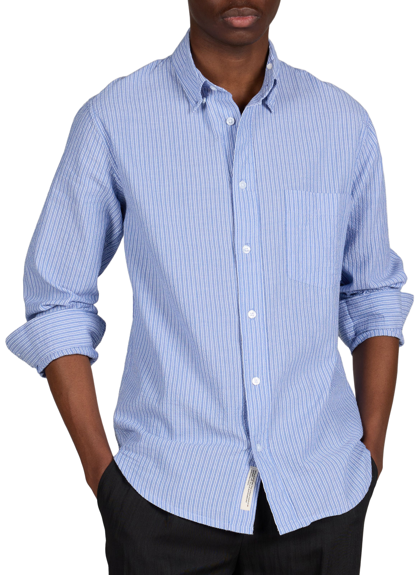 Chemise droite rayée en coton MINIMUM Bleu