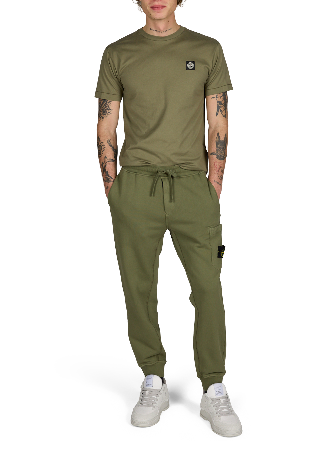 Pantalon de survêtement en coton STONE ISLAND Kaki