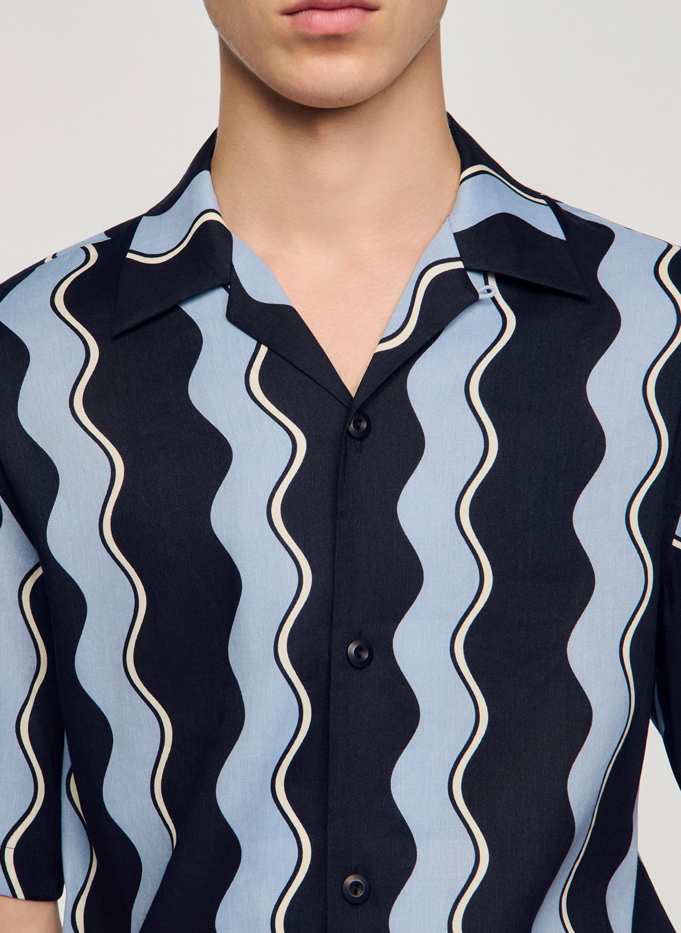 Chemise droite col classique en lin mélangé imprimé SANDRO Bleu
