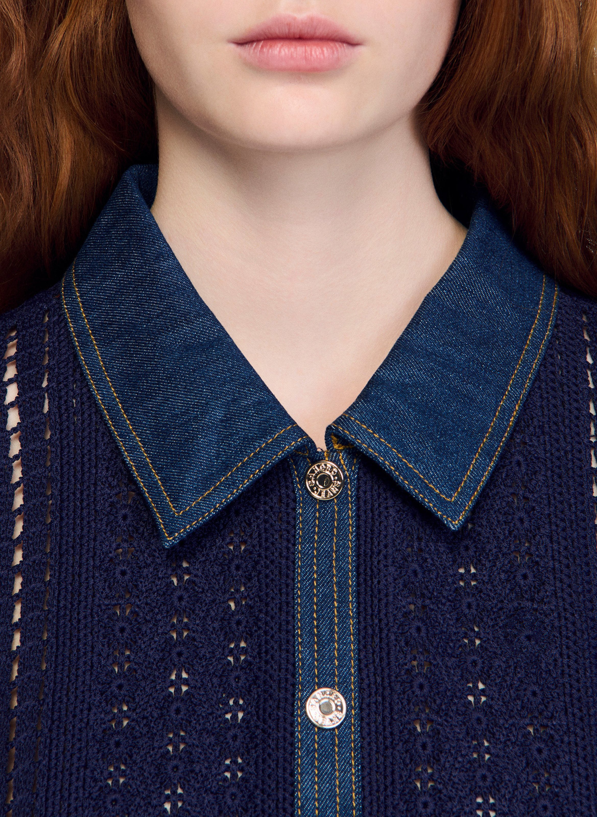 Cardigan droit en maille ajourée SANDRO Bleu