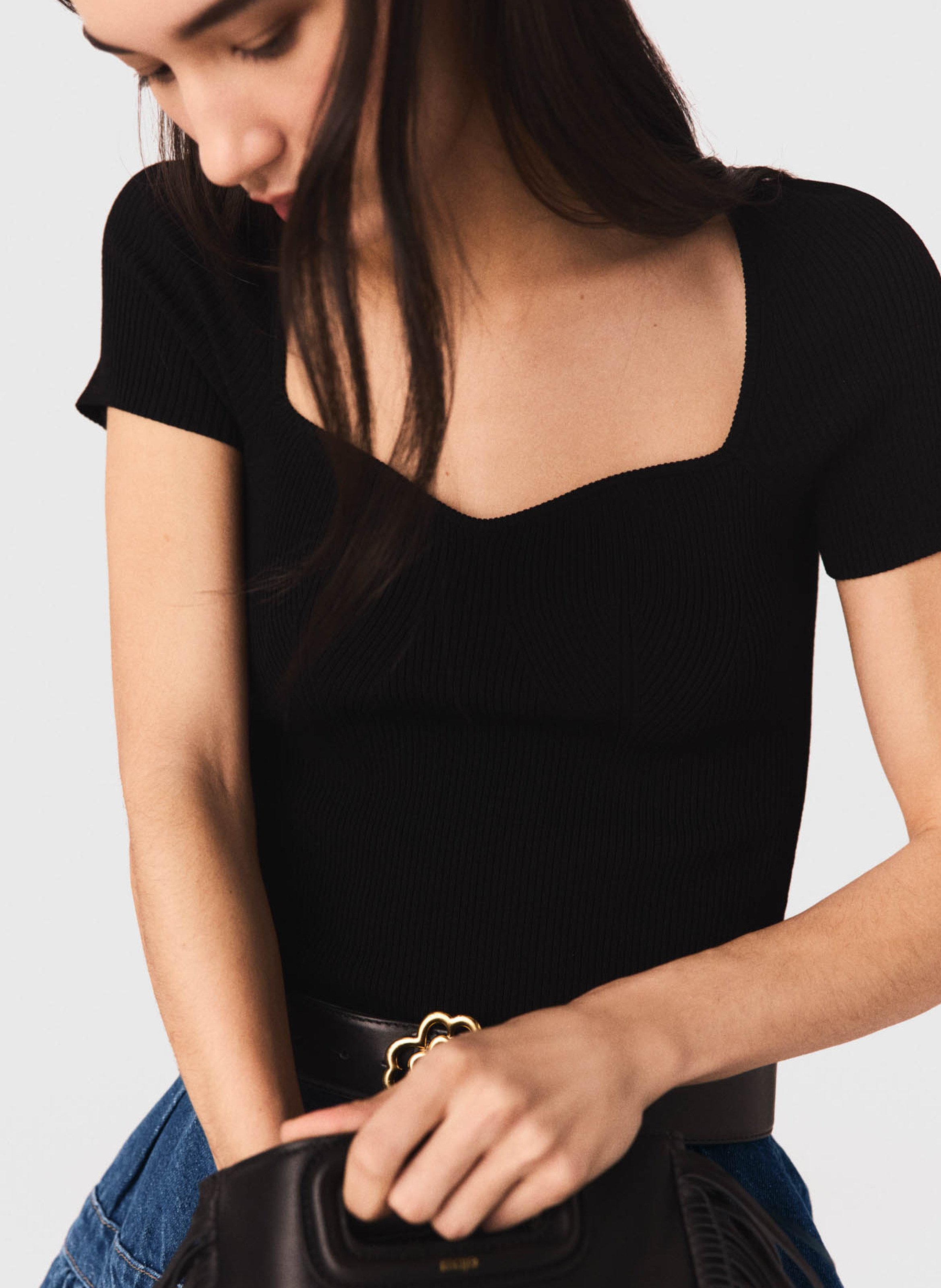 Top moulant en maille MAJE Noir