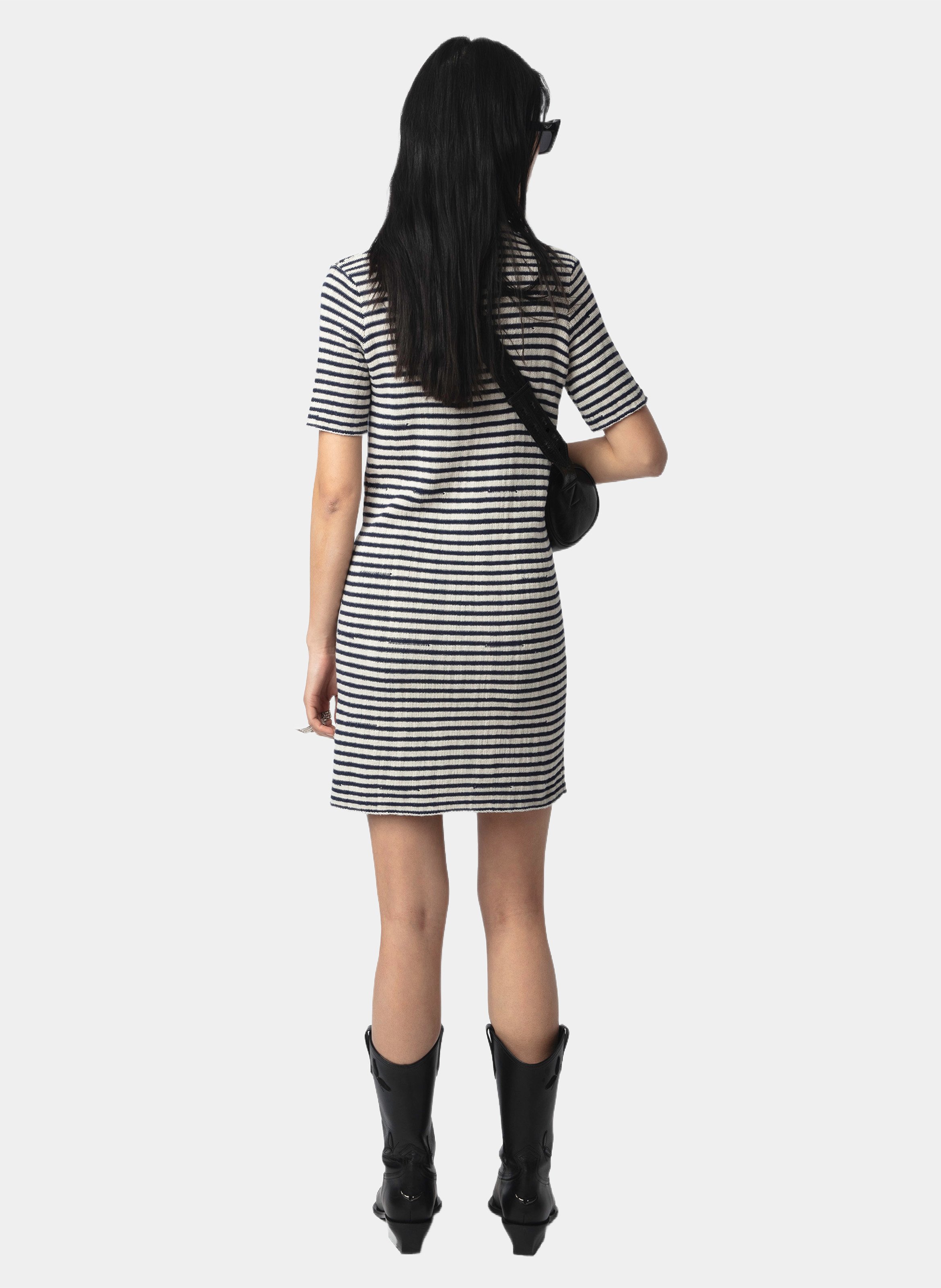 Kurzes Kleid mit Rundhalsausschnitt und Streifenmuster in Tahoe ZADIG&VOLTAIRE Blau