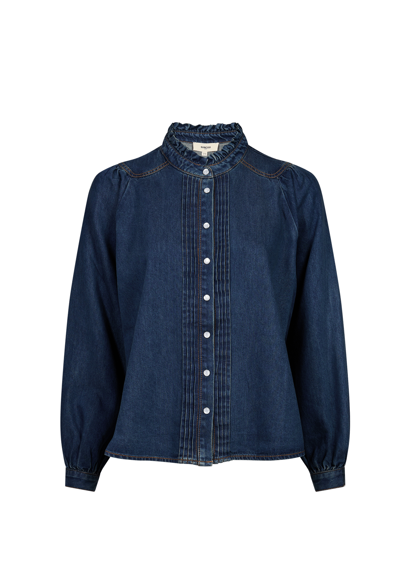 Straight round-neck denim blouse SUNCOO Blue