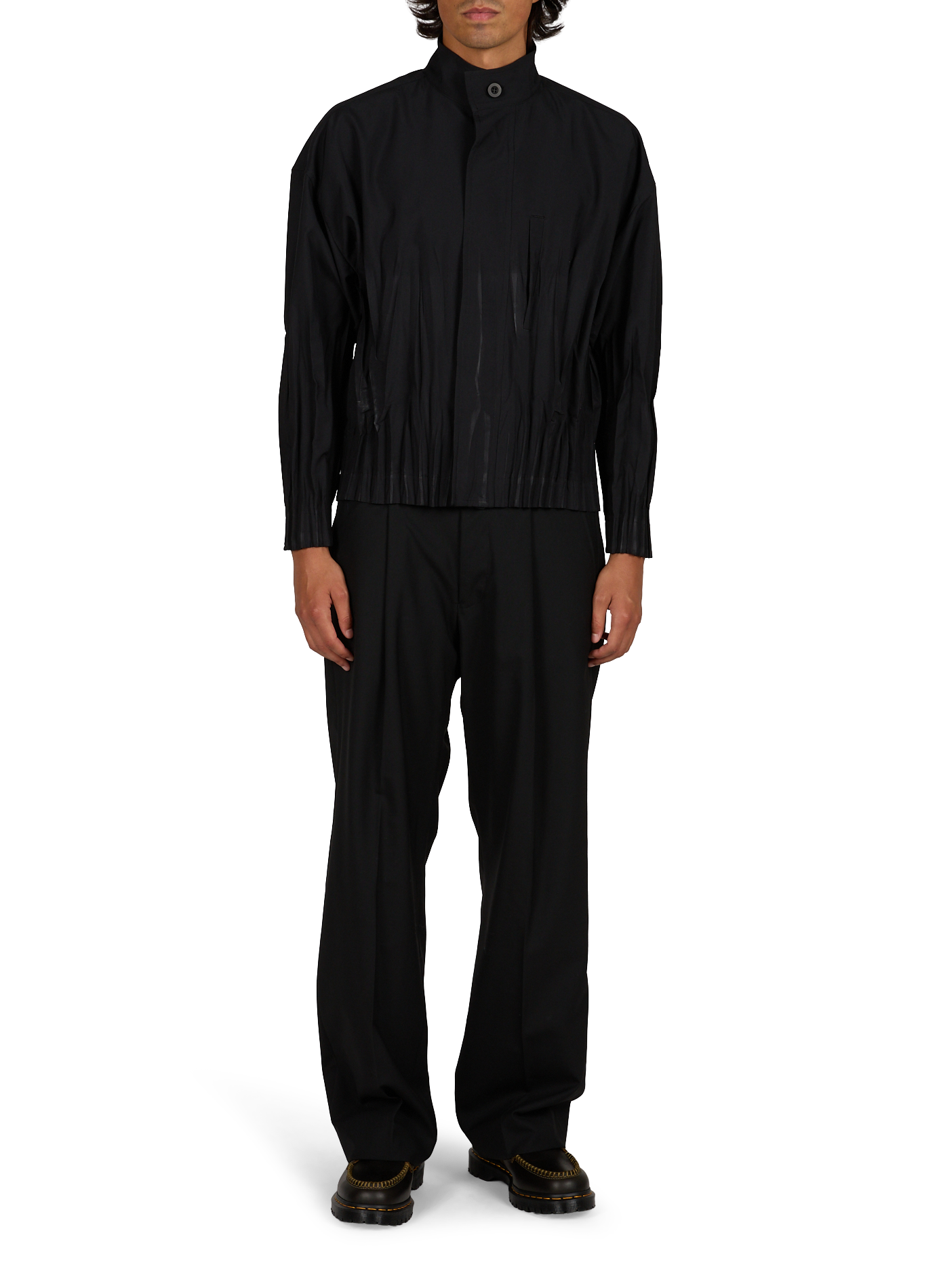 Fitted pleated solid color jacket ISSEY MIYAKE Black
