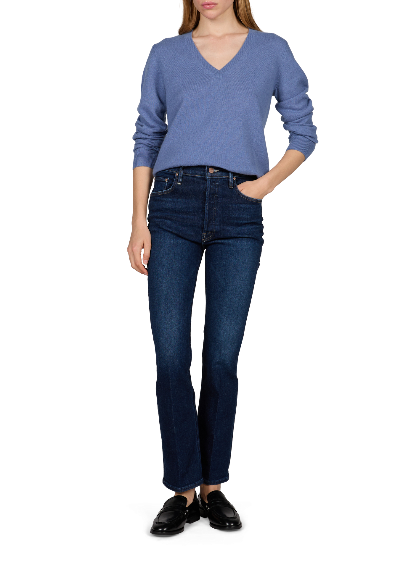 High-waisted plain slim jeans MOTHER Blue