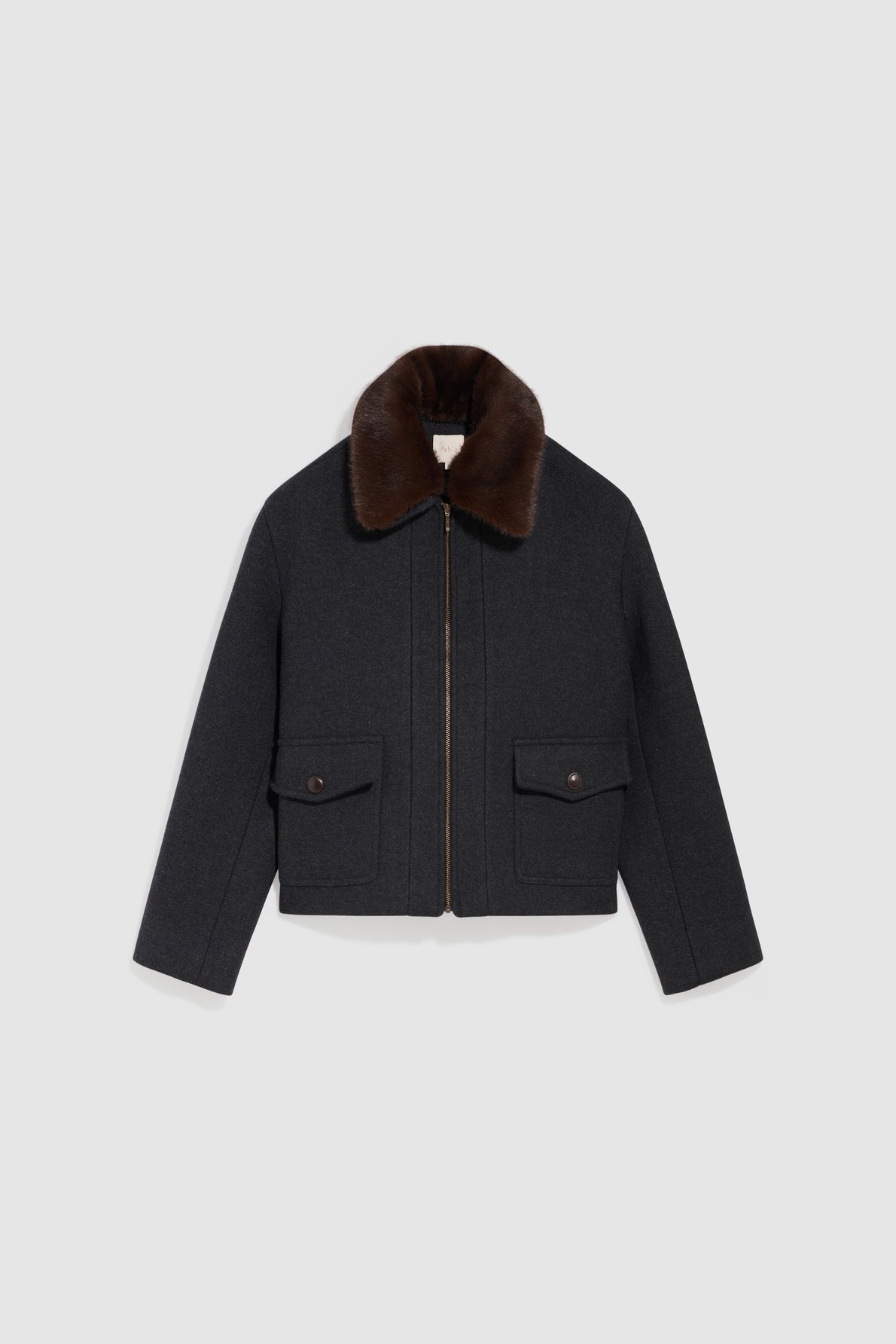 Manteau court à col en fausse fourrure - area PABLO Gris