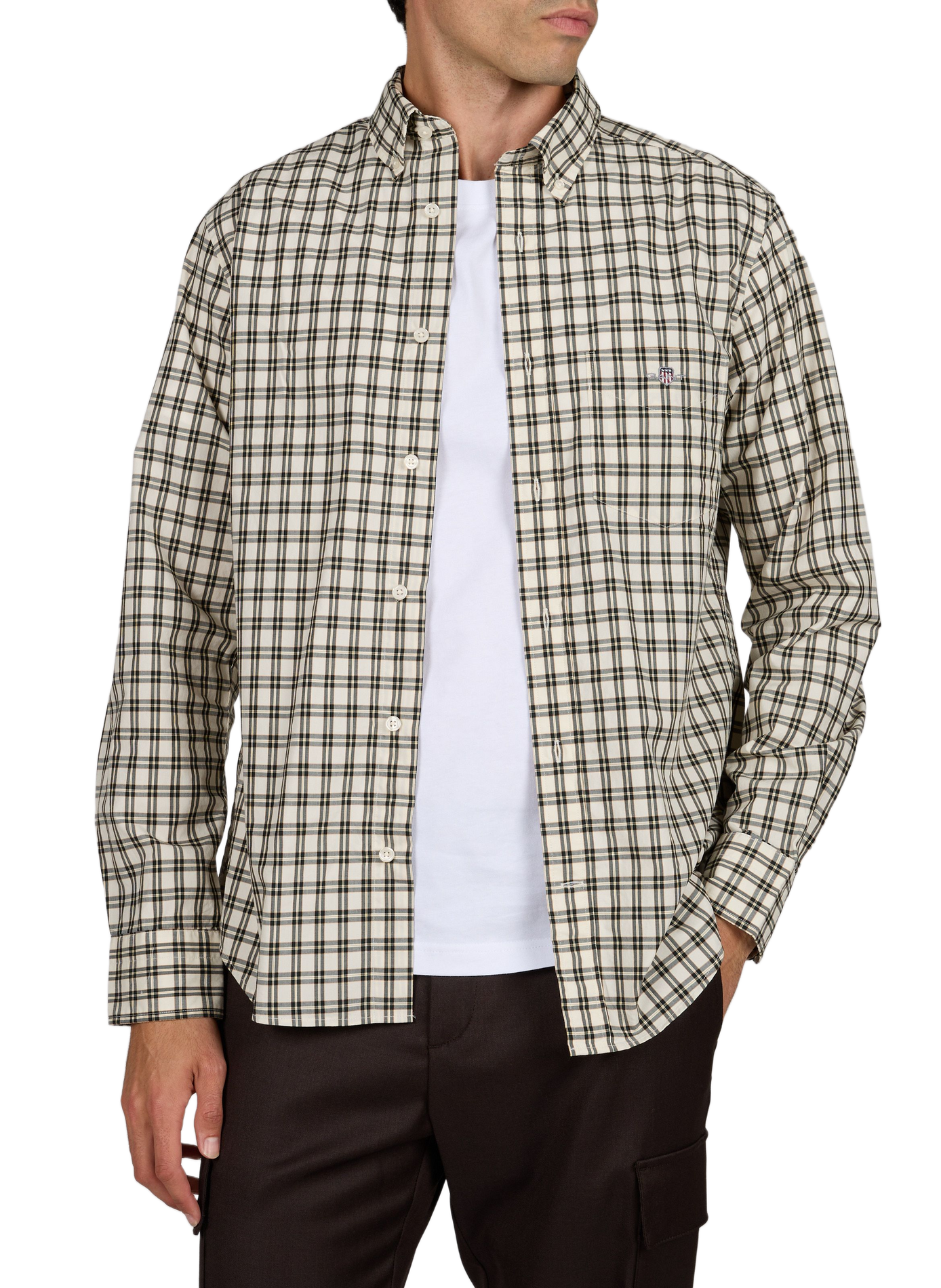 Straight checked cotton shirt with button-down collar GANT Beige