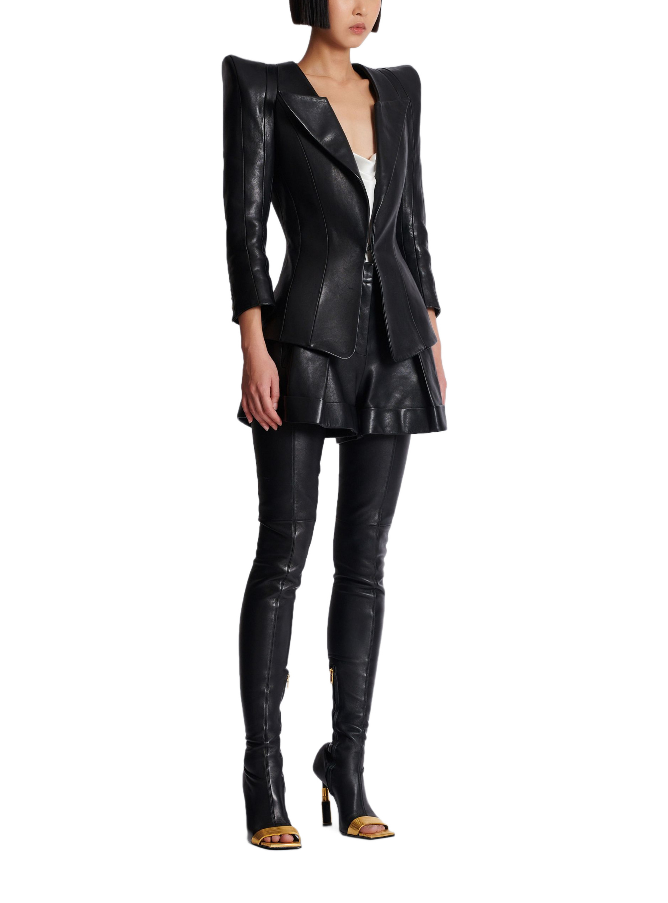 Veste ajustée en cuir d'agneau BALMAIN Noir