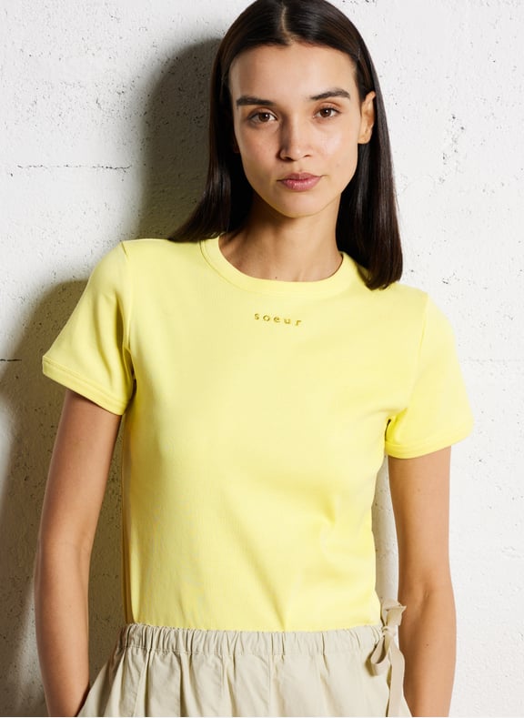 Tee-shirt droit col rond en coton bio aristide Jaune by SOEUR SOEUR Tee-shirt droit col rond en coton bio aristide Jaune