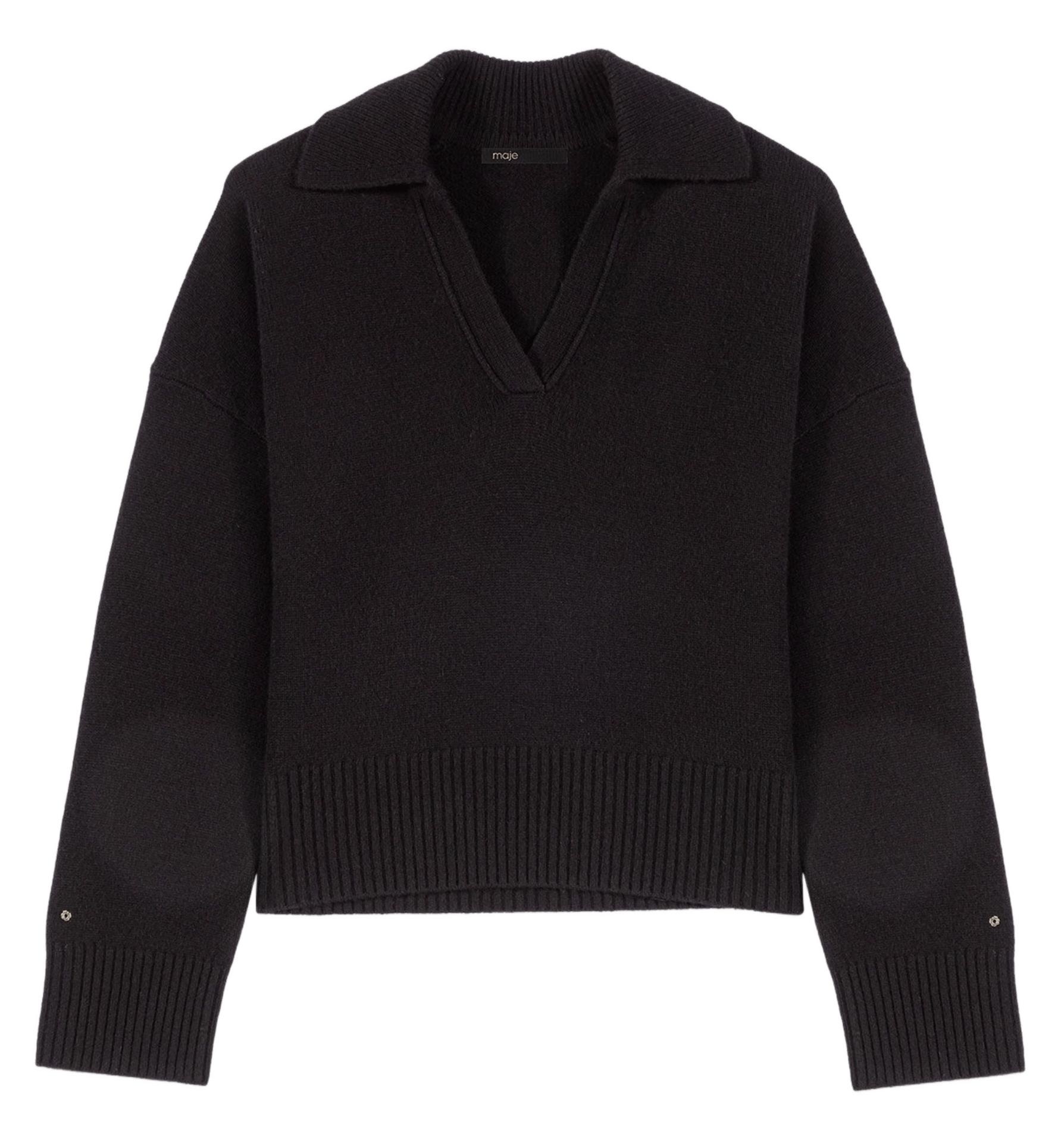 Pull col v en laine mélangée Noir