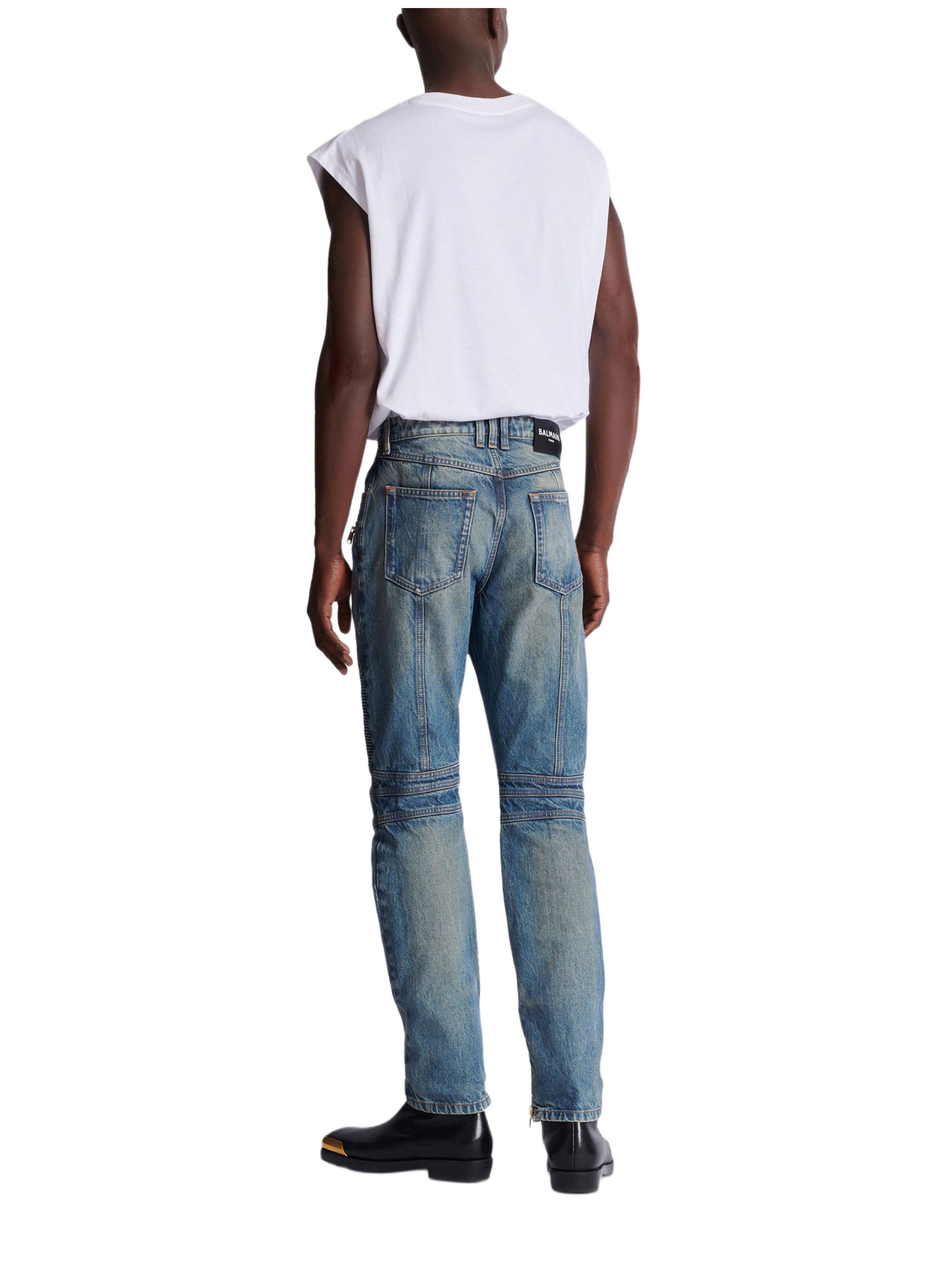 Pantalon biker en denim vintage BALMAIN Bleu