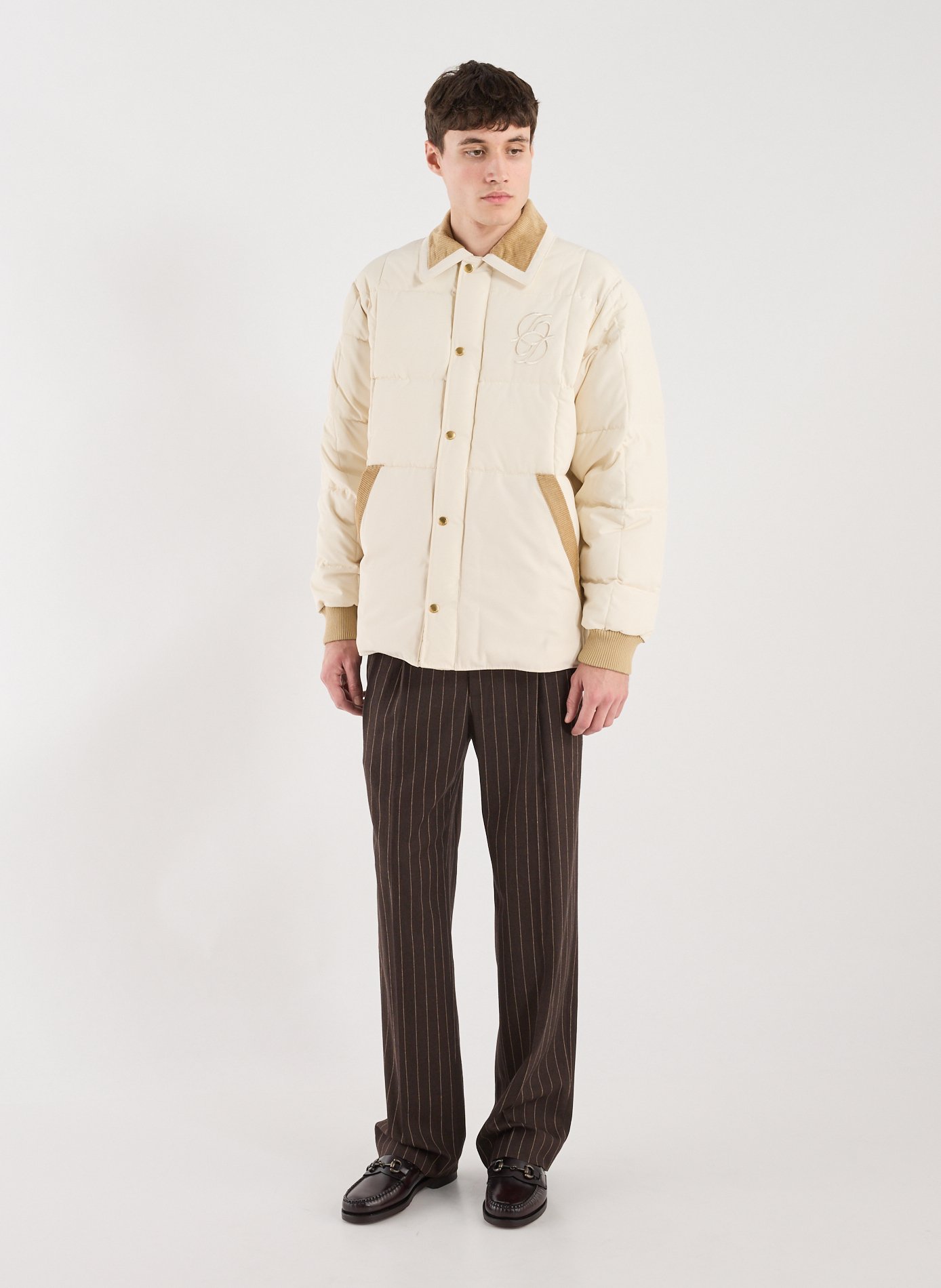 Quilted Puffer Jacket with Classic Collar DROLE DE MONSIEUR Beige