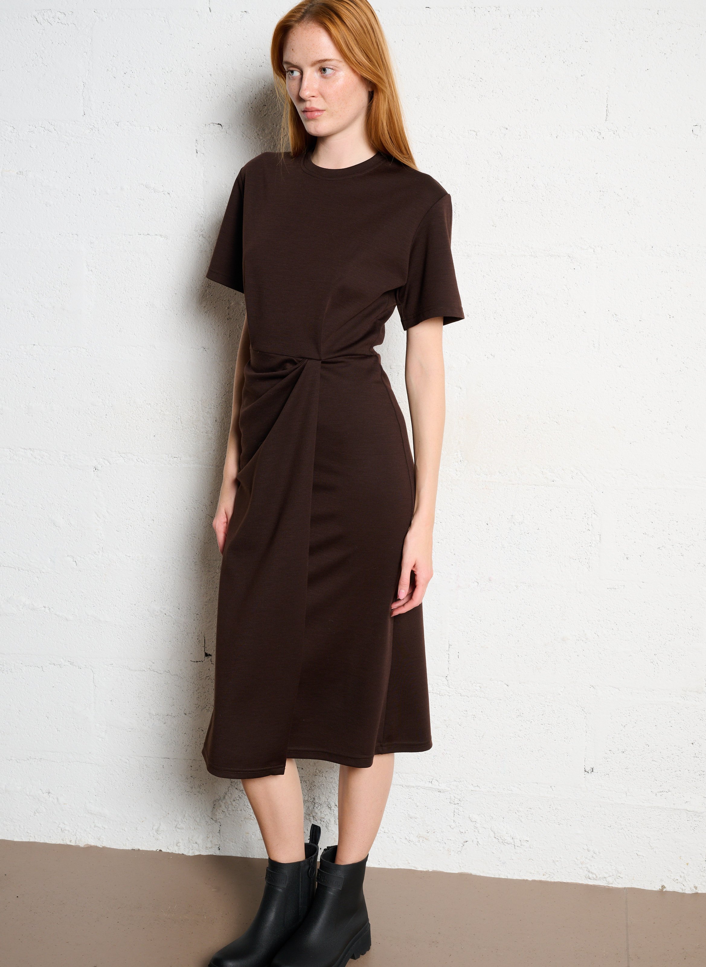 Robe midi col rond en maille brera SESSUN Marron