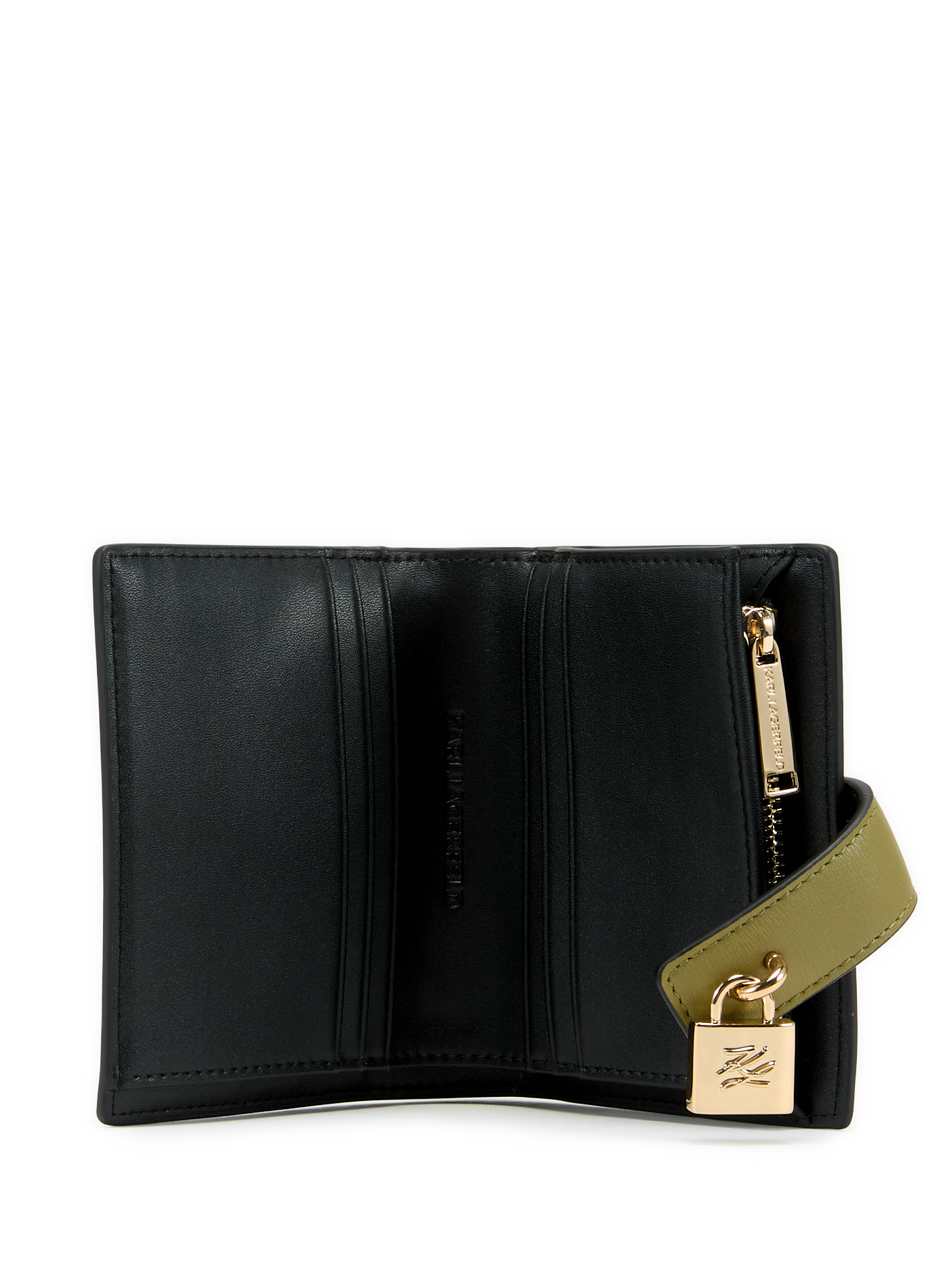 Porte-monnaie uni en cuir KARL LAGERFELD Marron