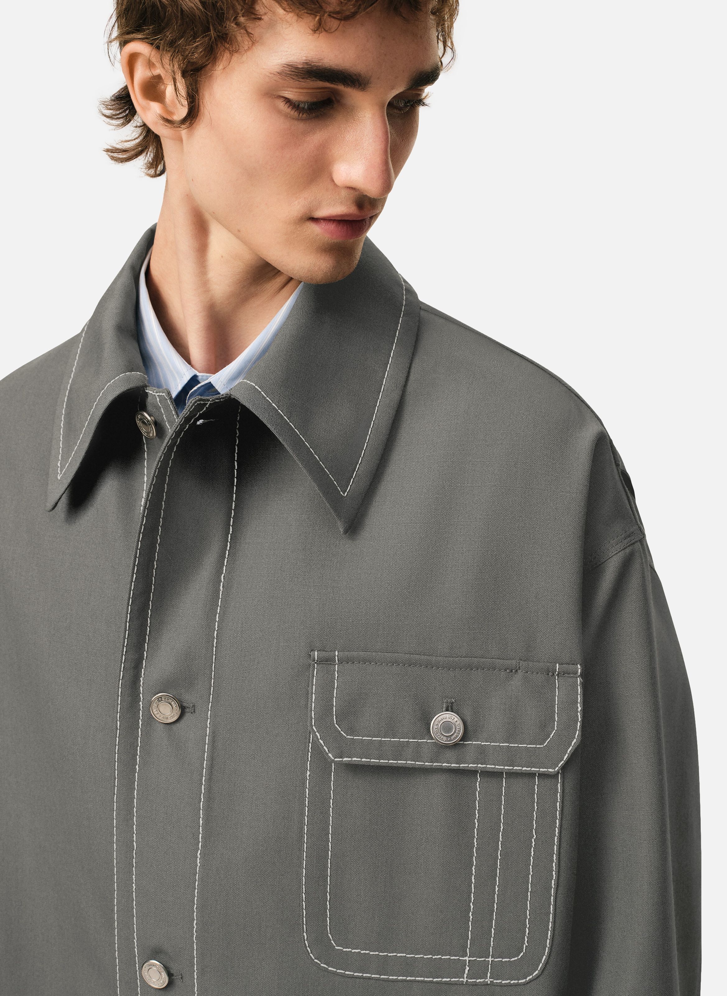 Veste worker unisexe en laine vierge AMI PARIS Gris