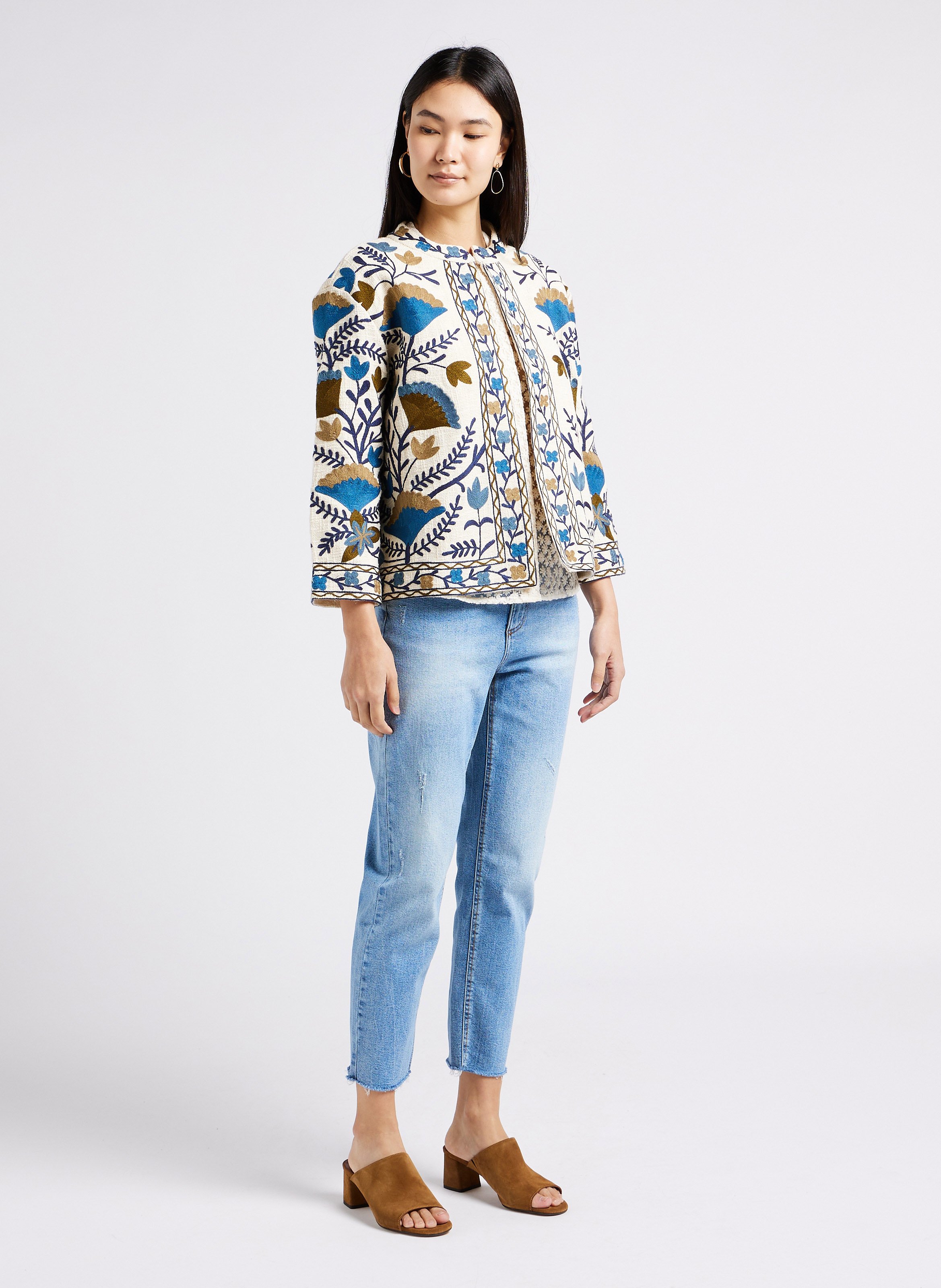 Chemisier col rond broderie florale camomille MAISON 123 Blanc