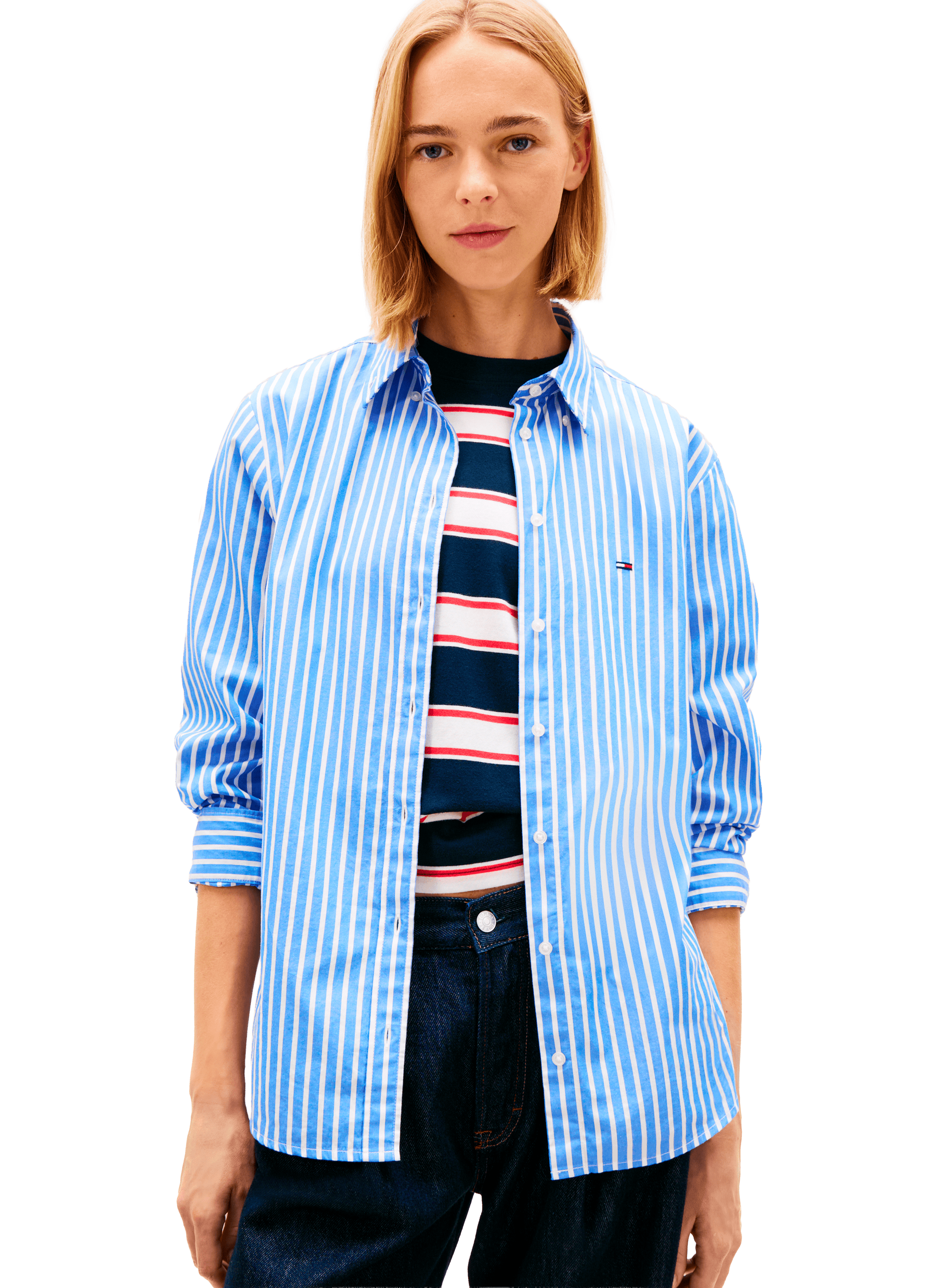 Straight striped cotton shirt TOMMY HILFIGER Blue