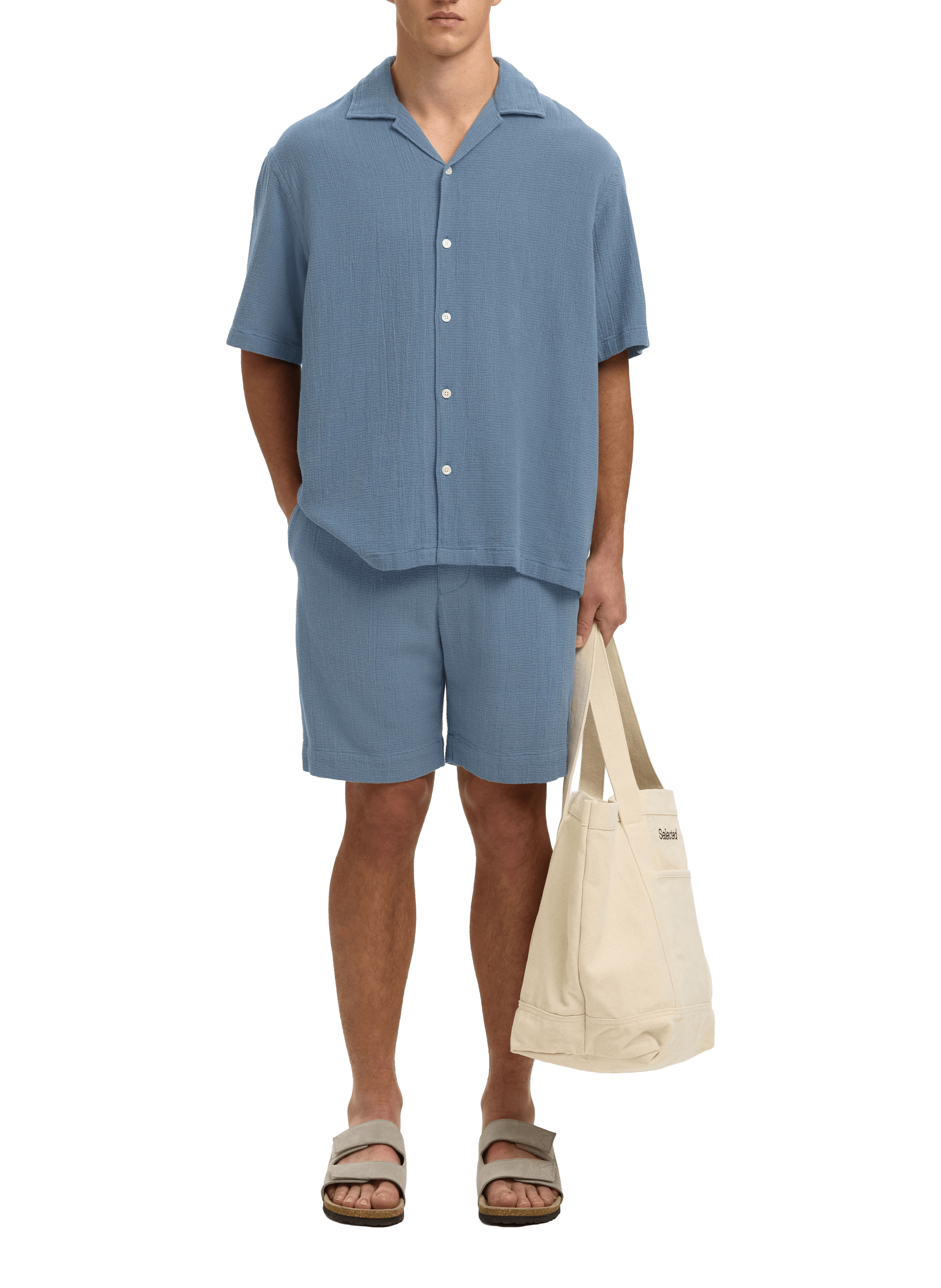 Short droit en coton SELECTED Bleu