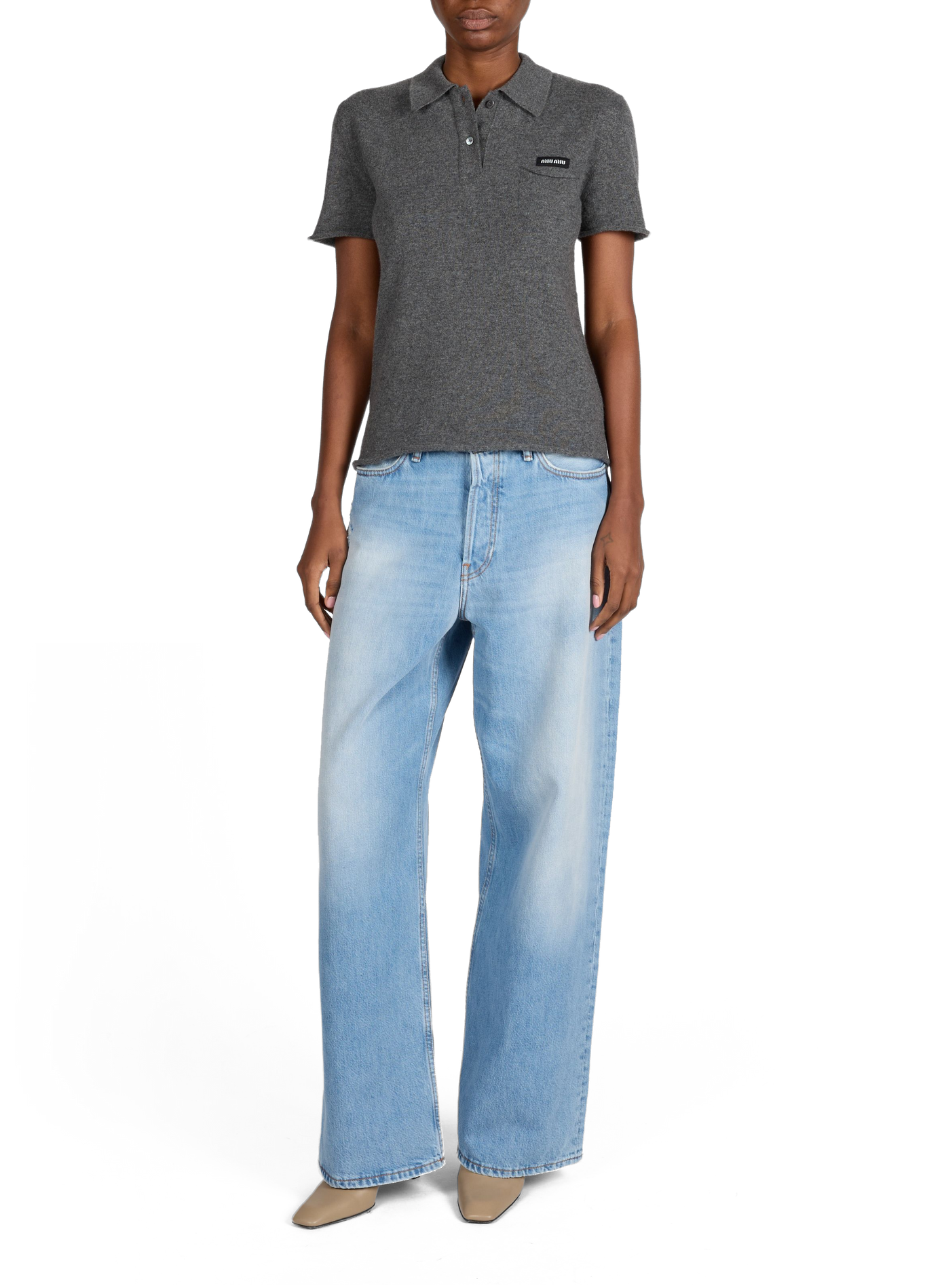 <p>Short-sleeved cashmere polo</p> MIU MIU Grey