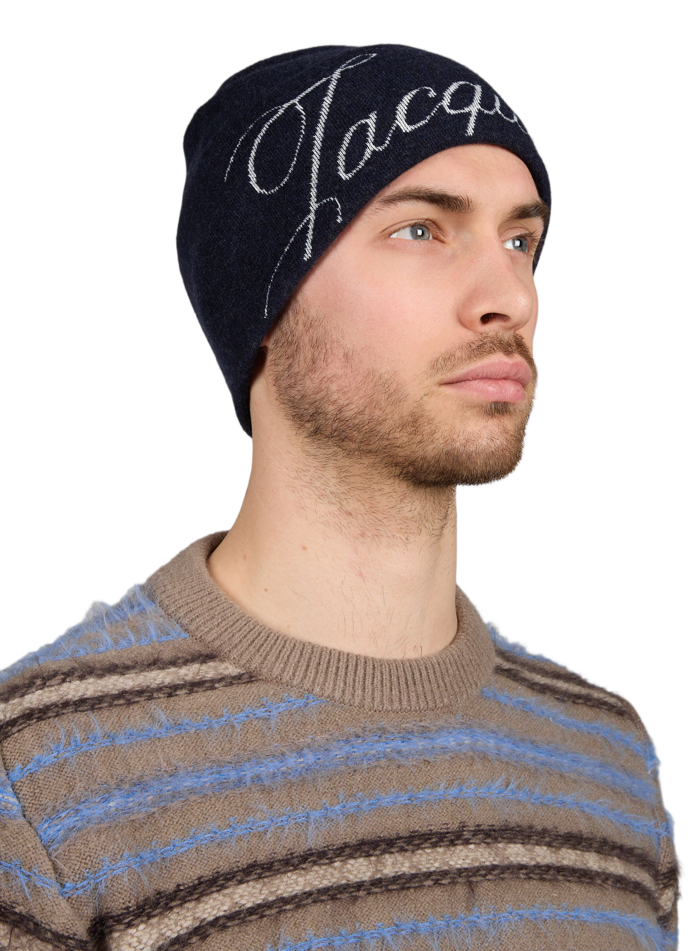 Chevron pattern wool and cashmere blend beanie JACQUEMUS Blue