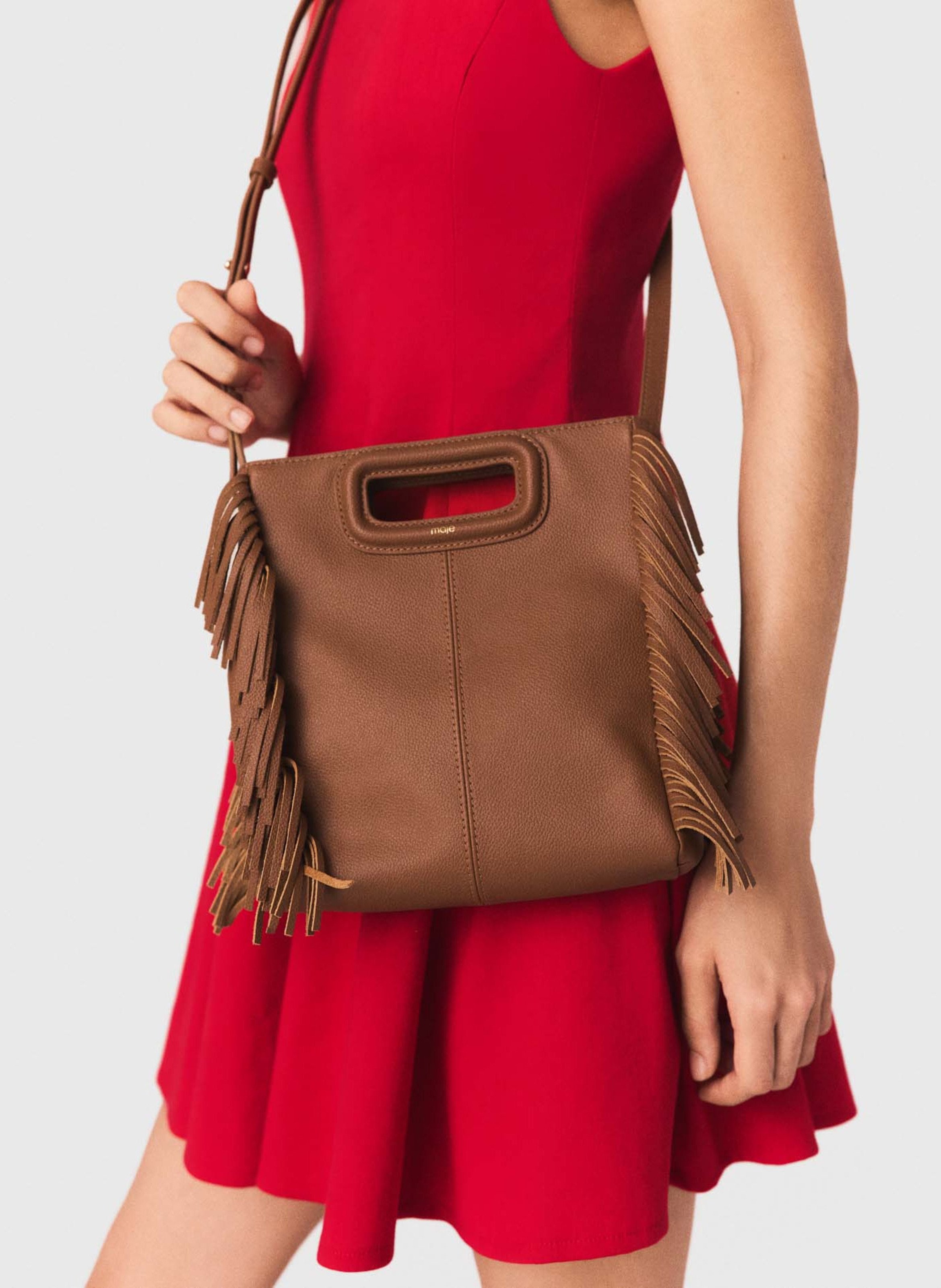 Sac bandoulière en cuir m MAJE Marron