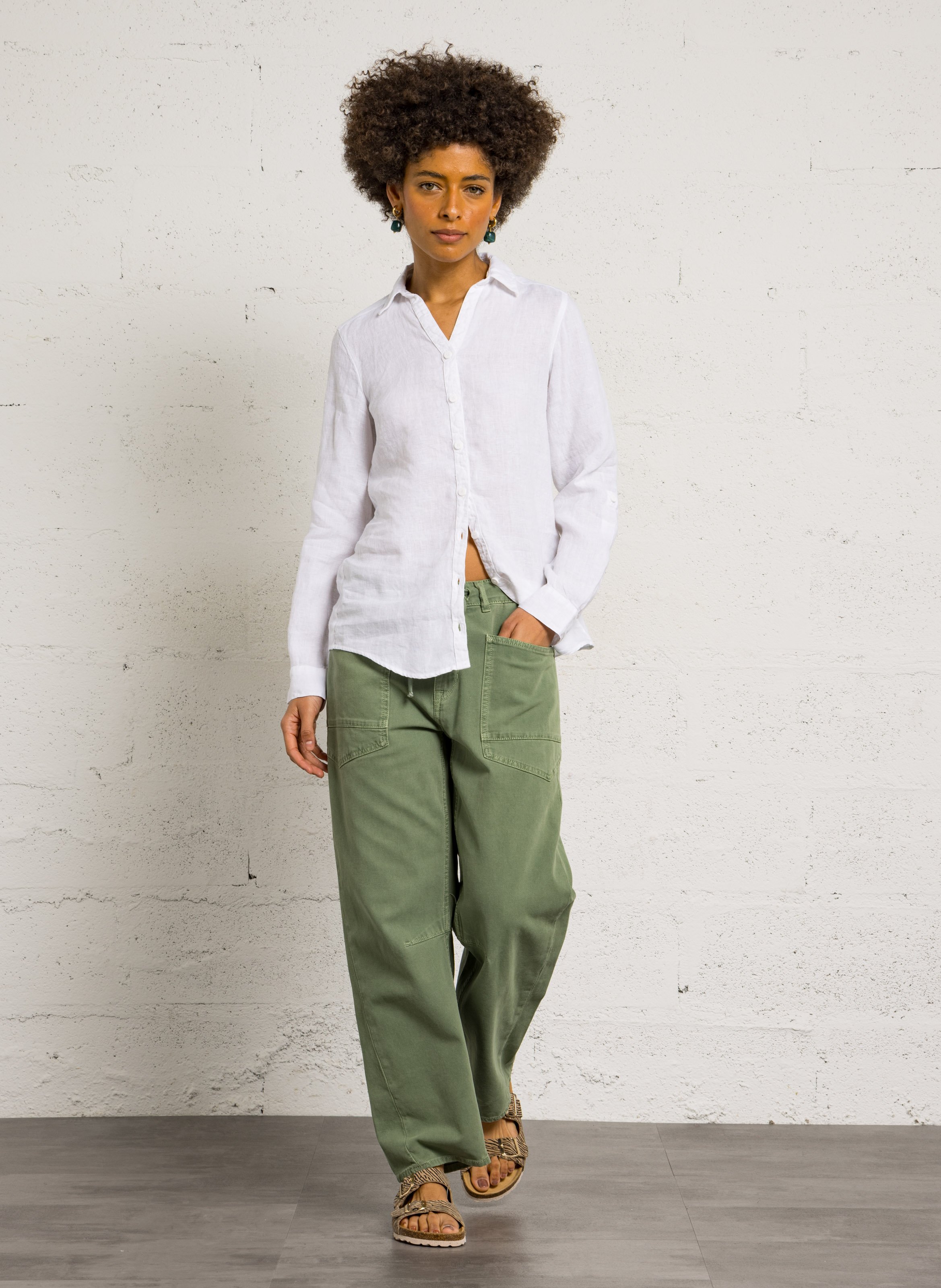 Chemise droite col v en lin ARMOR-LUX Blanc